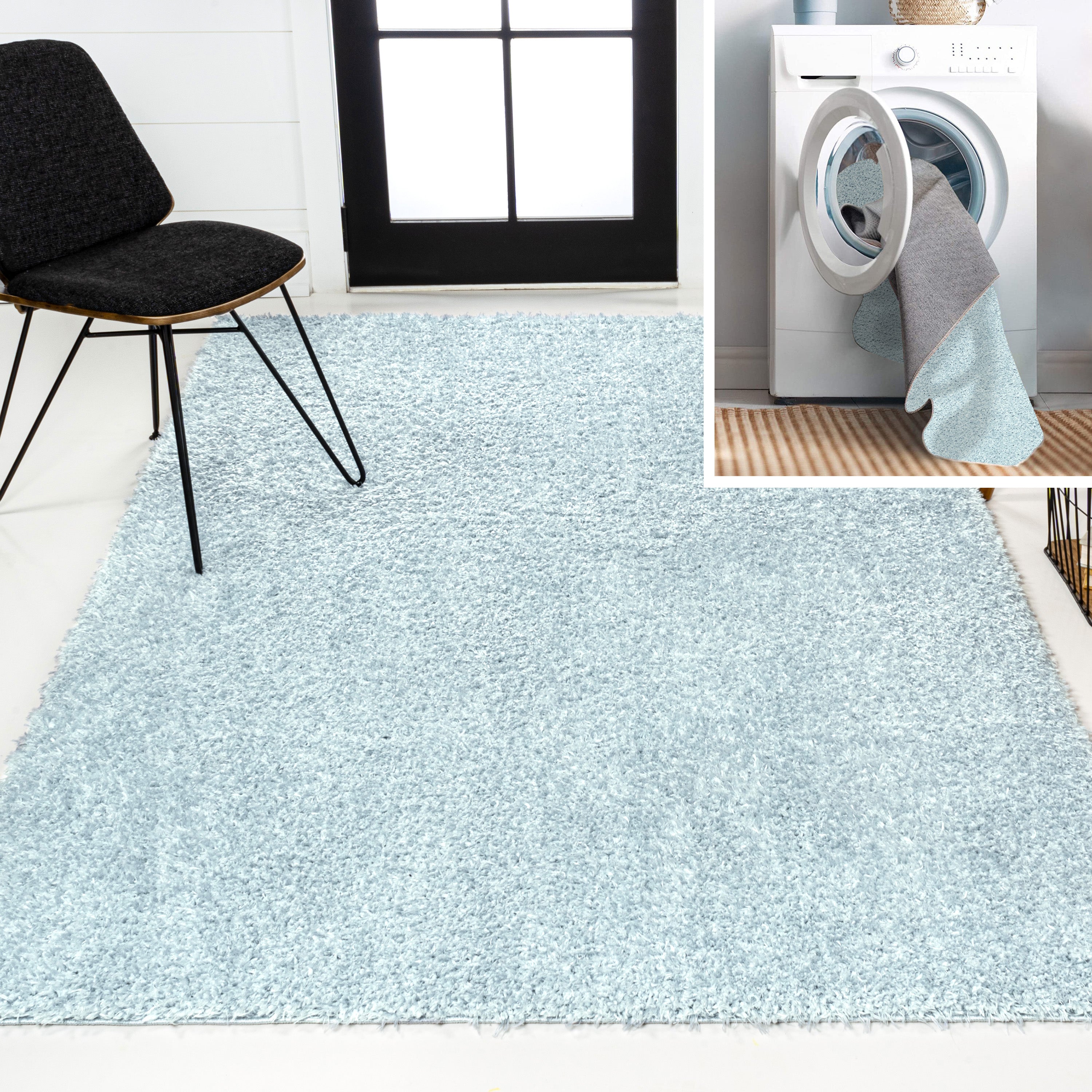 Clayton Coastal Solid Glam Shag Machine-Washable Area Rug