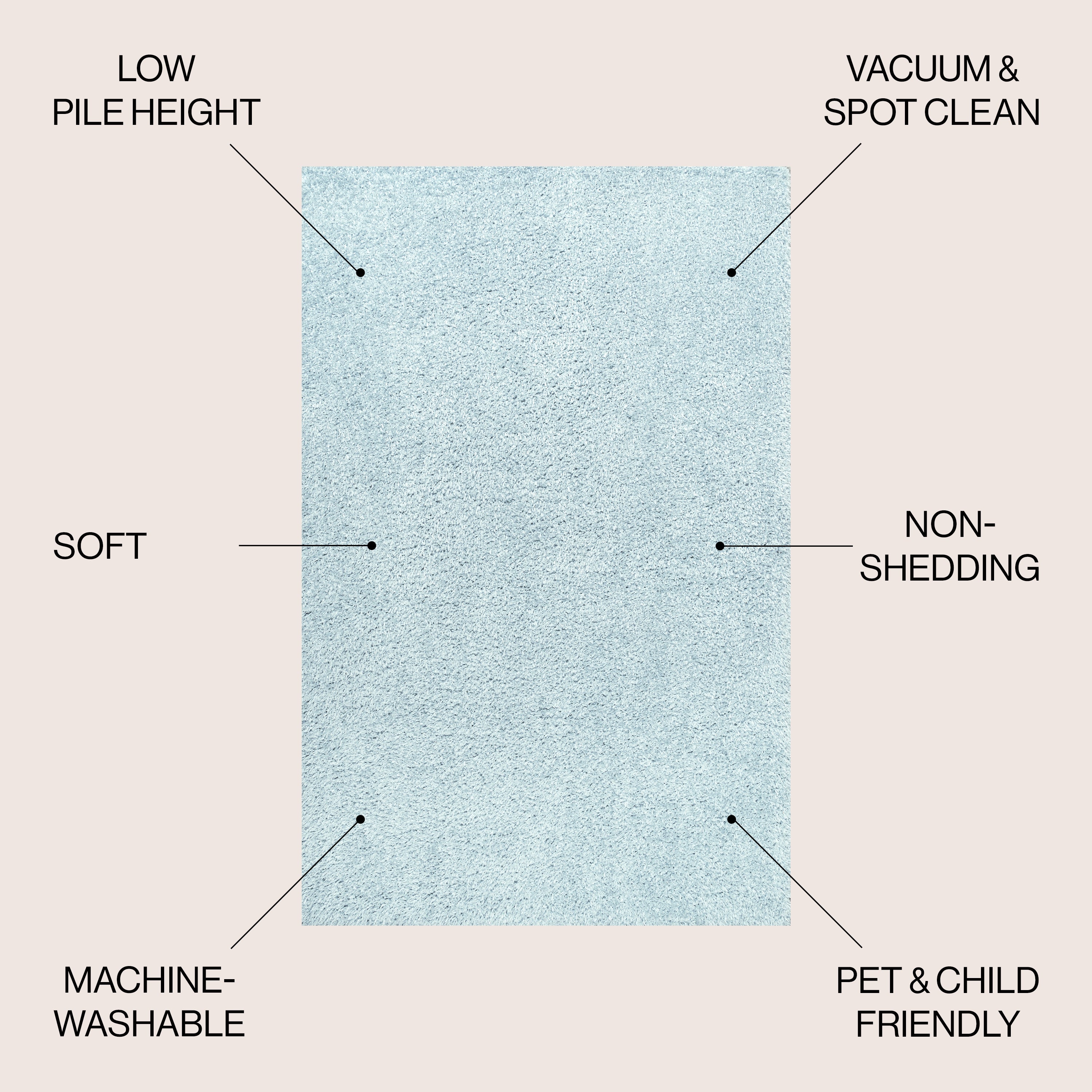 Clayton Coastal Solid Glam Shag Machine-Washable Area Rug
