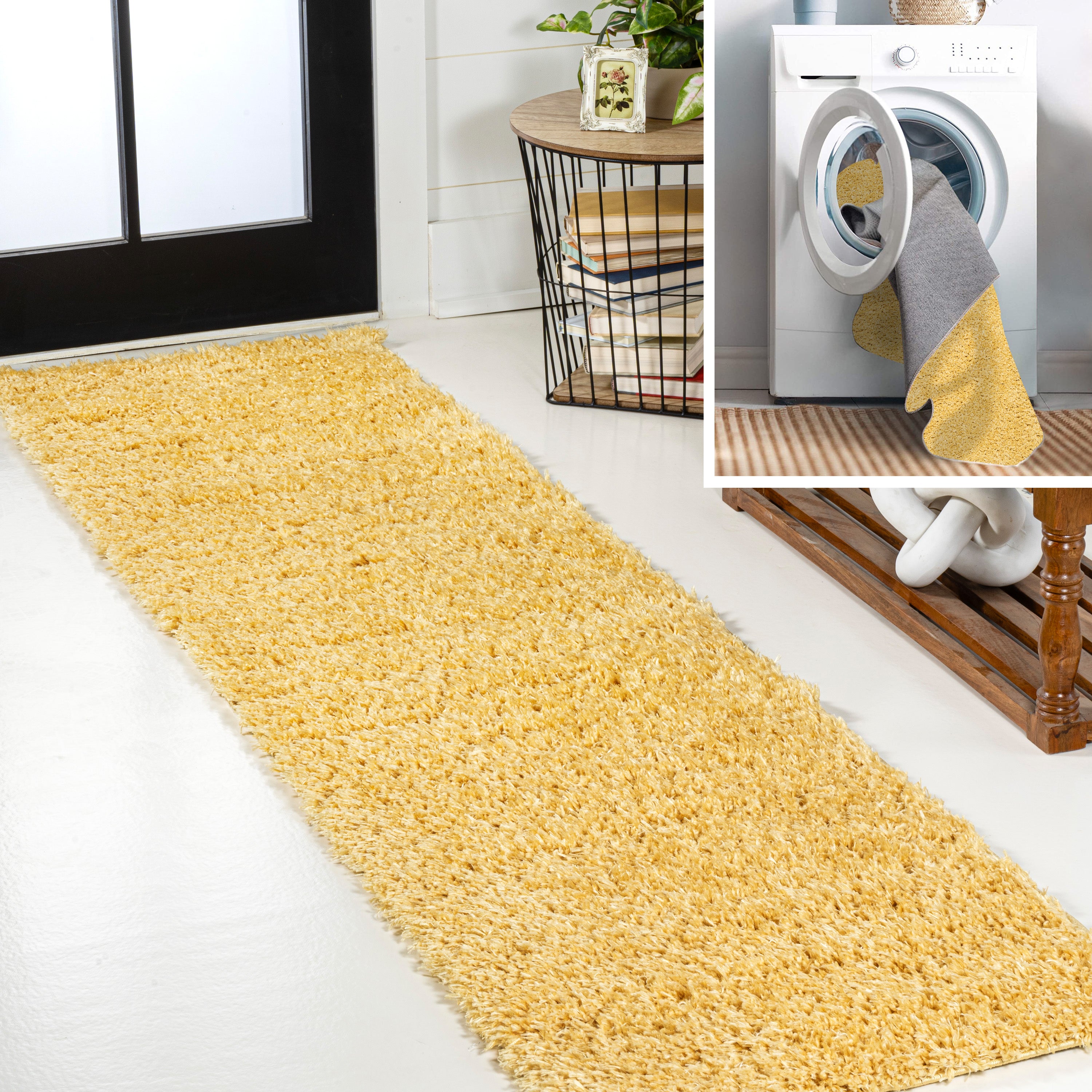 Clayton Coastal Solid Glam Shag Machine-Washable Area Rug