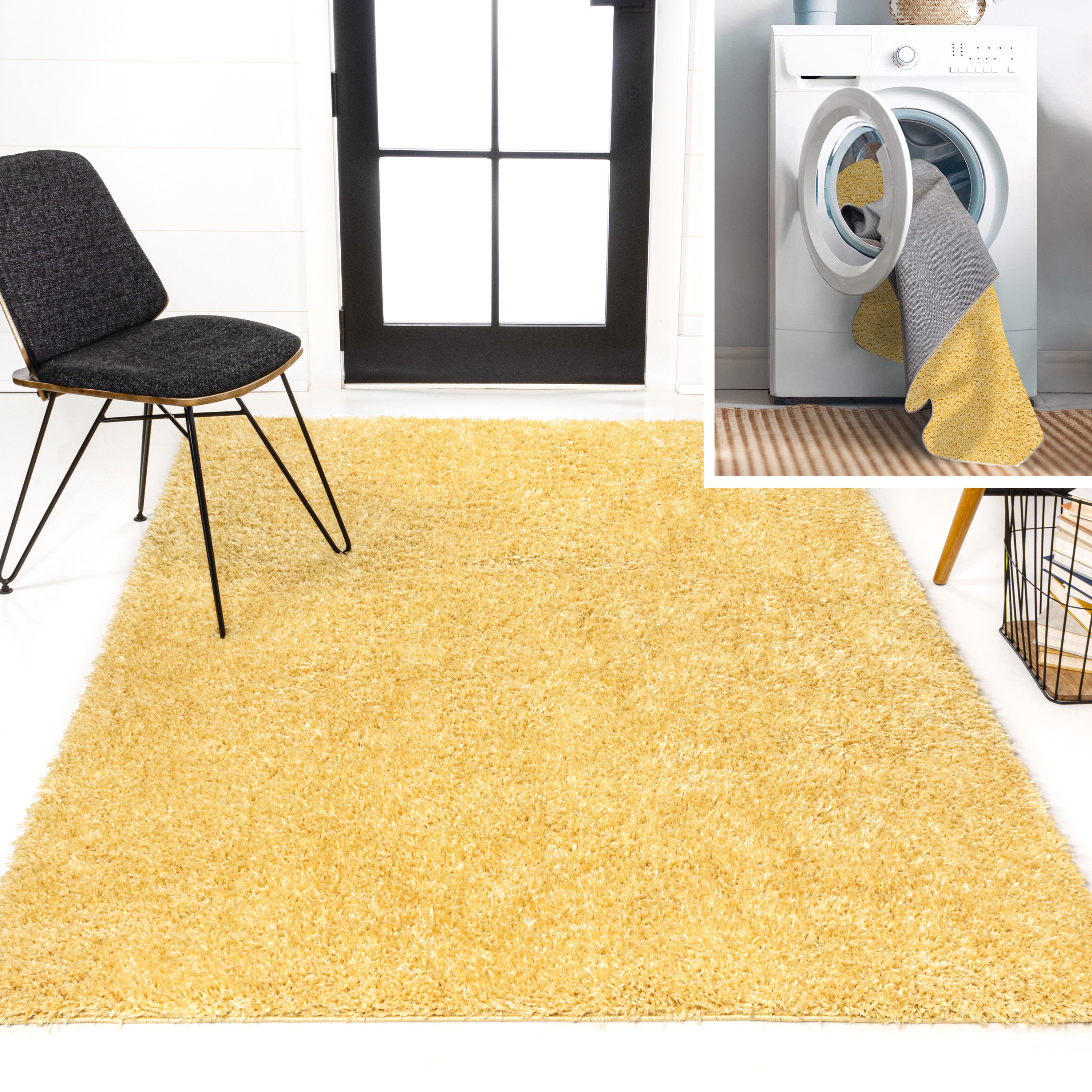 Clayton Coastal Solid Glam Shag Machine-Washable Area Rug