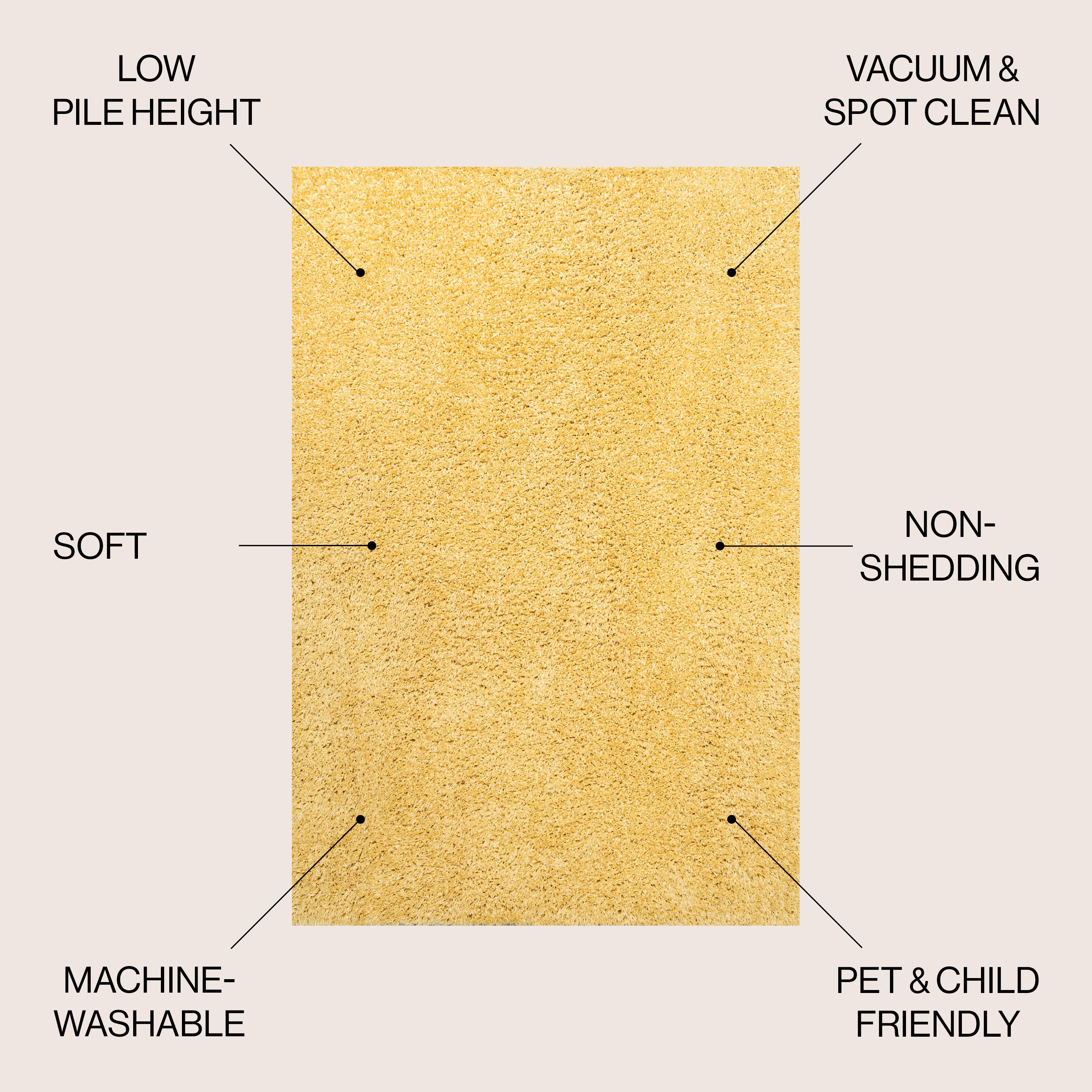 Clayton Coastal Solid Glam Shag Machine-Washable Area Rug