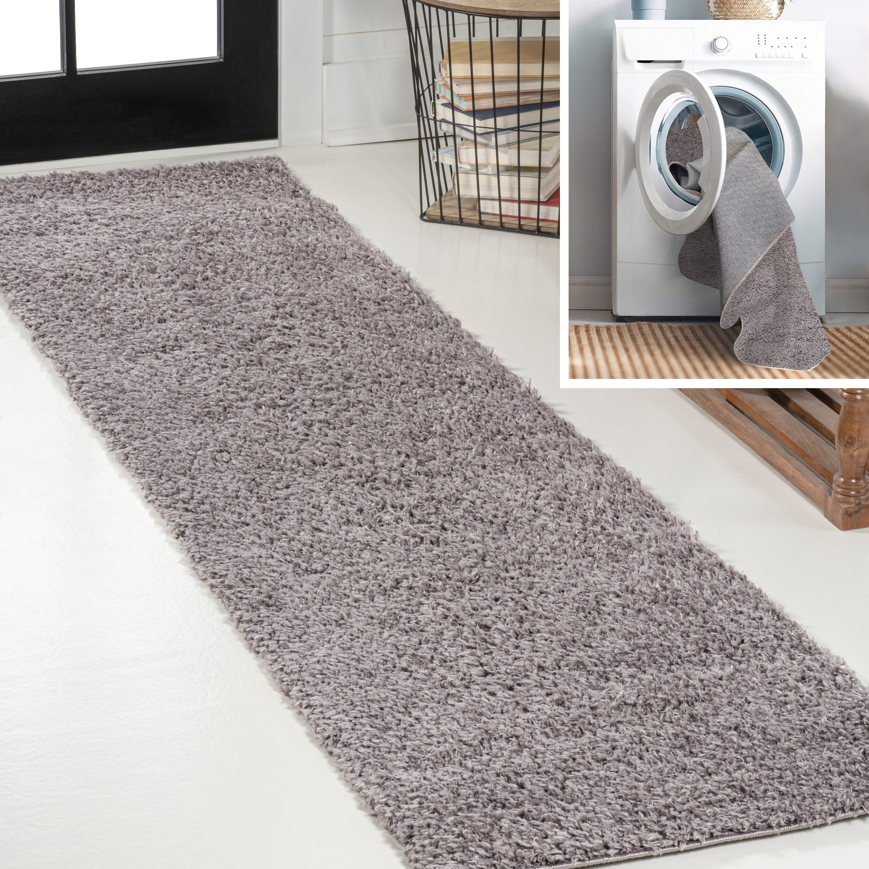 Clayton Coastal Solid Glam Shag Machine-Washable Area Rug