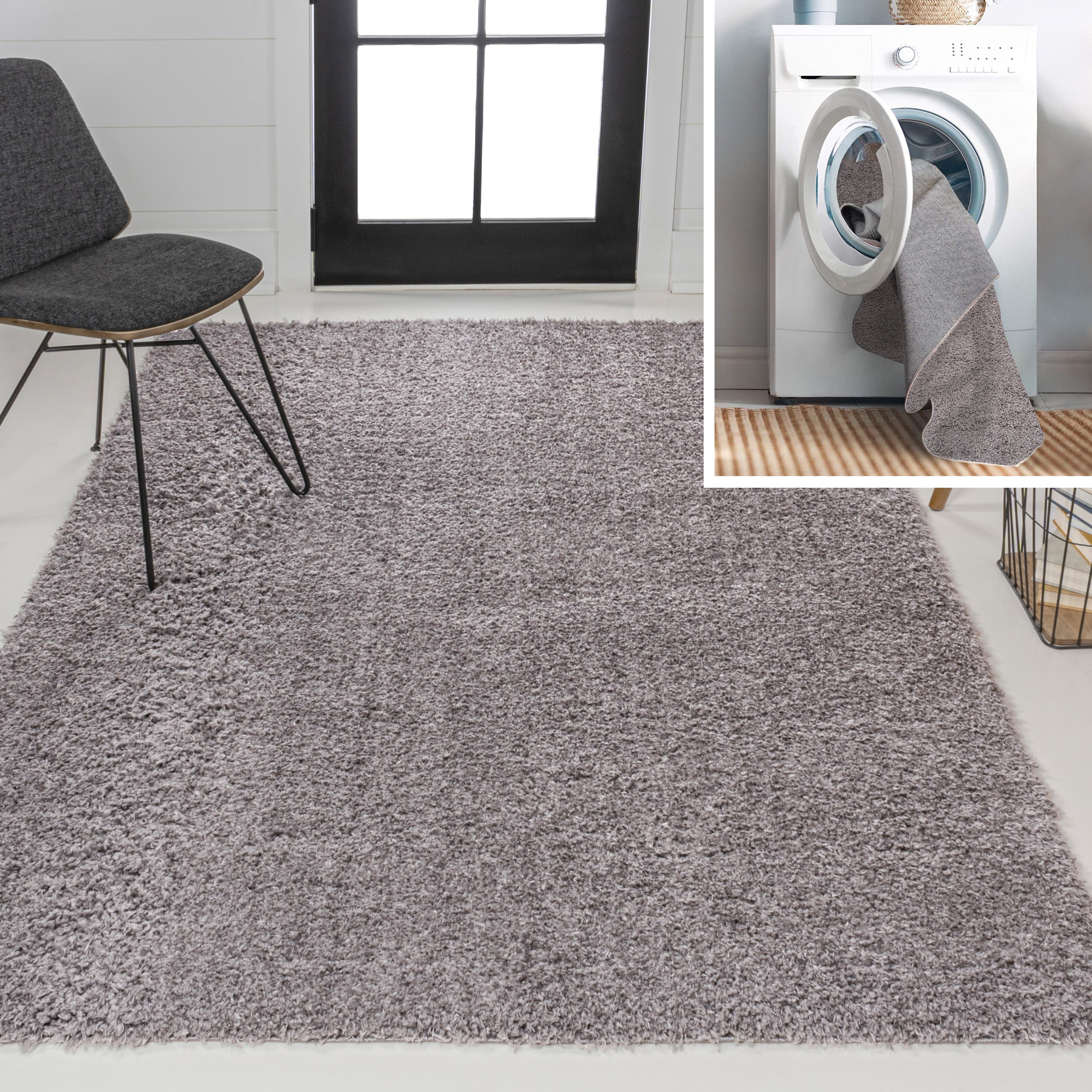 Clayton Coastal Solid Glam Shag Machine-Washable Area Rug