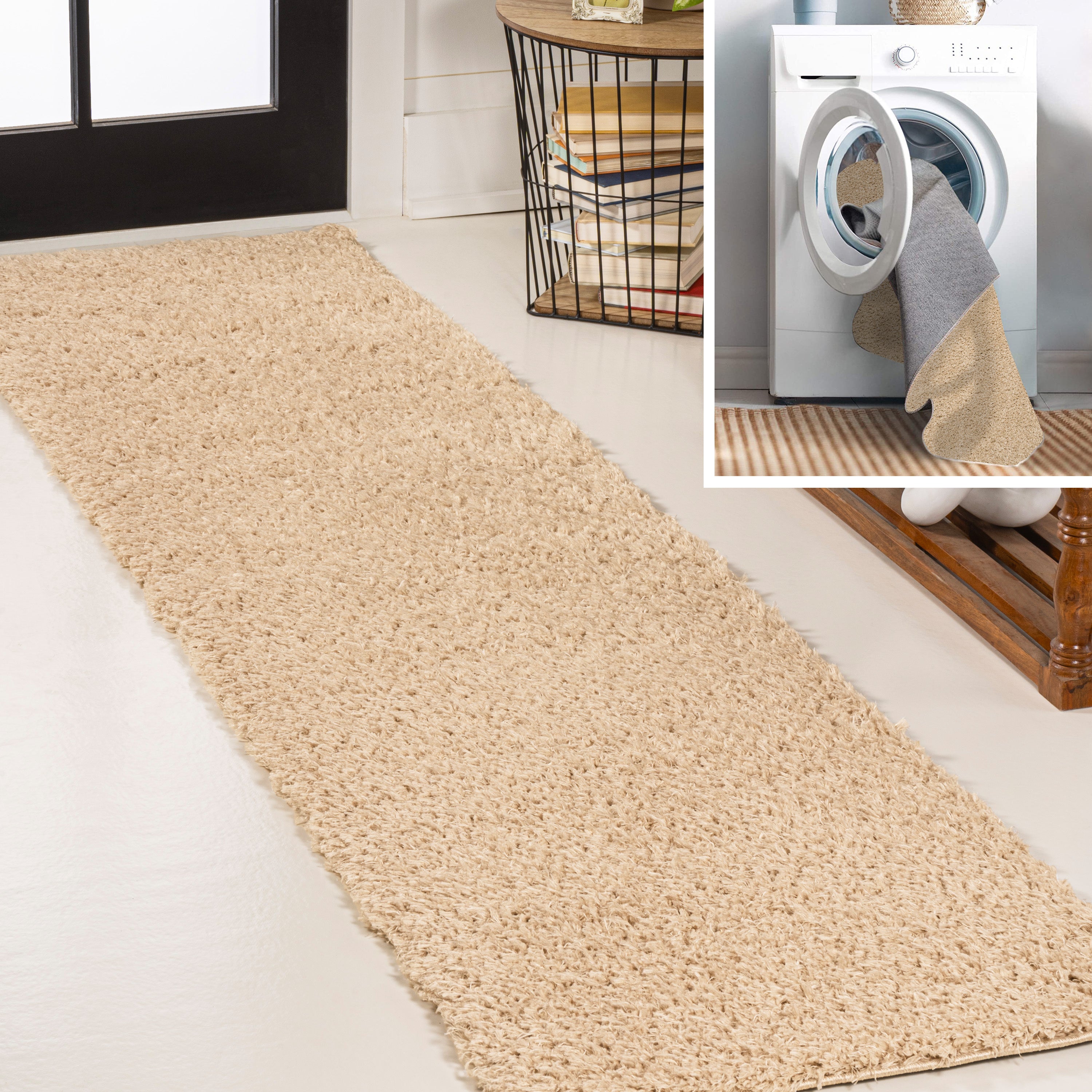 Clayton Coastal Solid Glam Shag Machine-Washable Area Rug