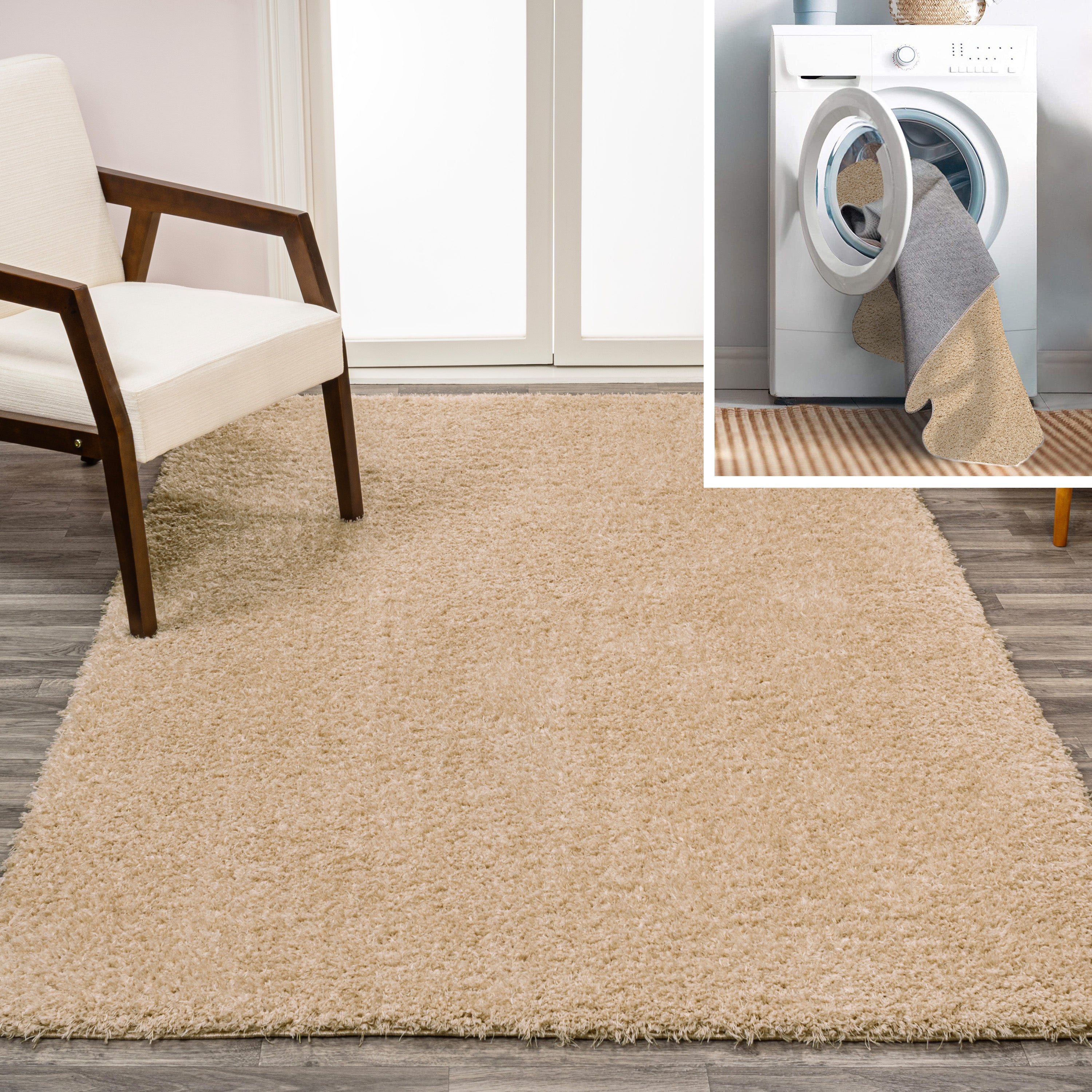 Clayton Coastal Solid Glam Shag Machine-Washable Area Rug