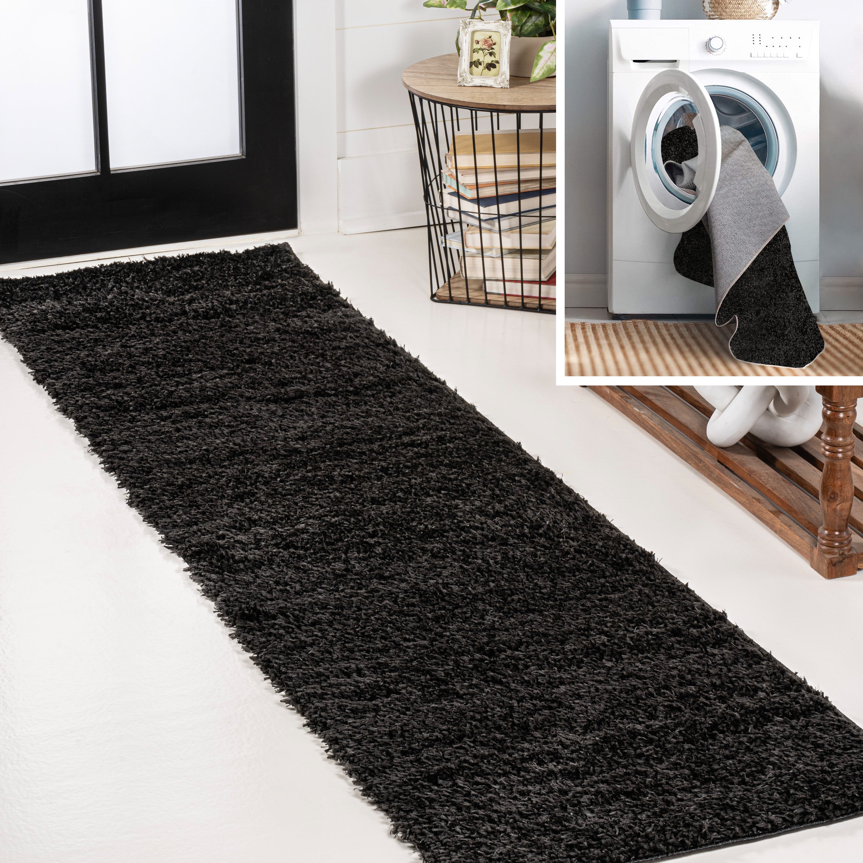 Clayton Coastal Solid Glam Shag Machine-Washable Area Rug