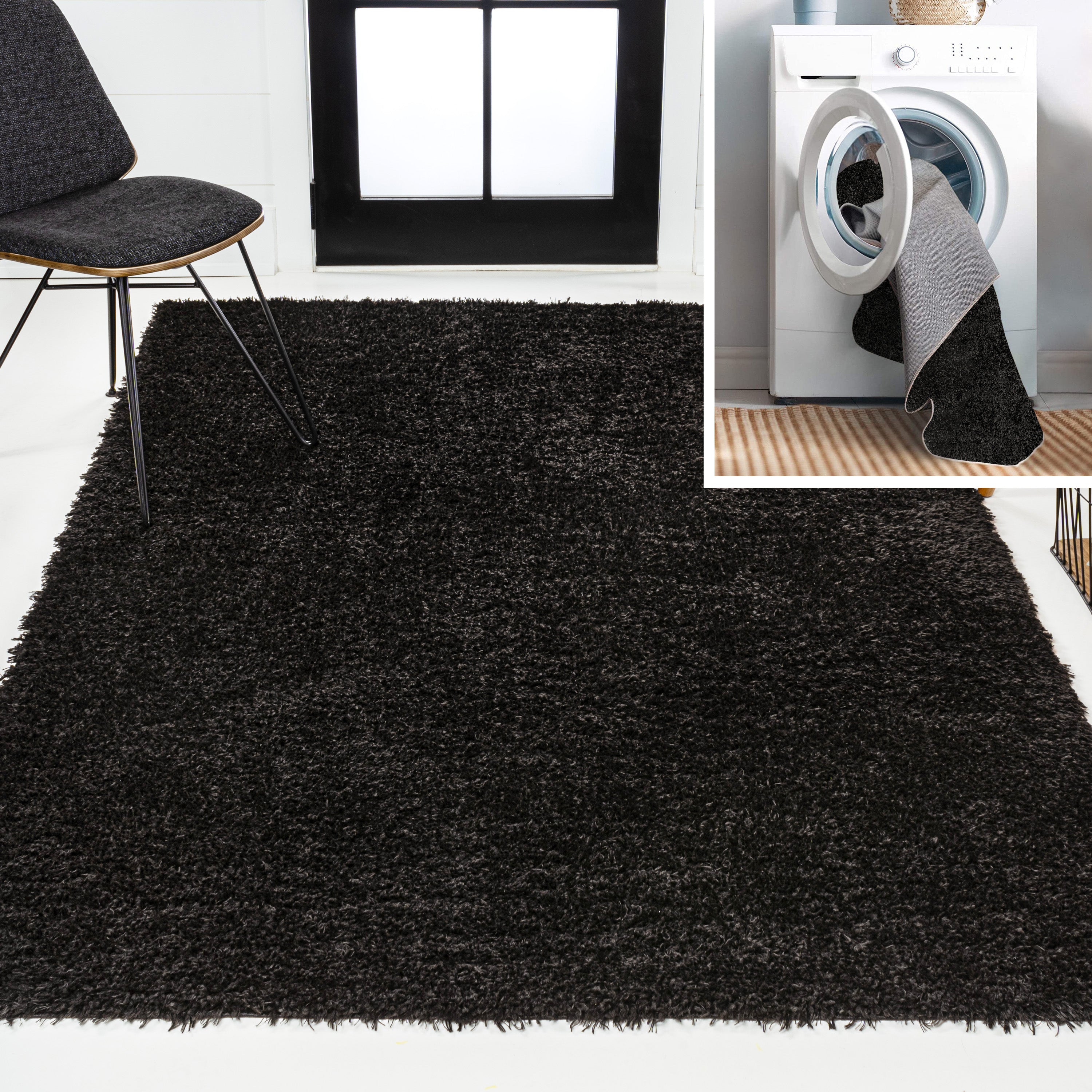 Clayton Coastal Solid Glam Shag Machine-Washable Area Rug