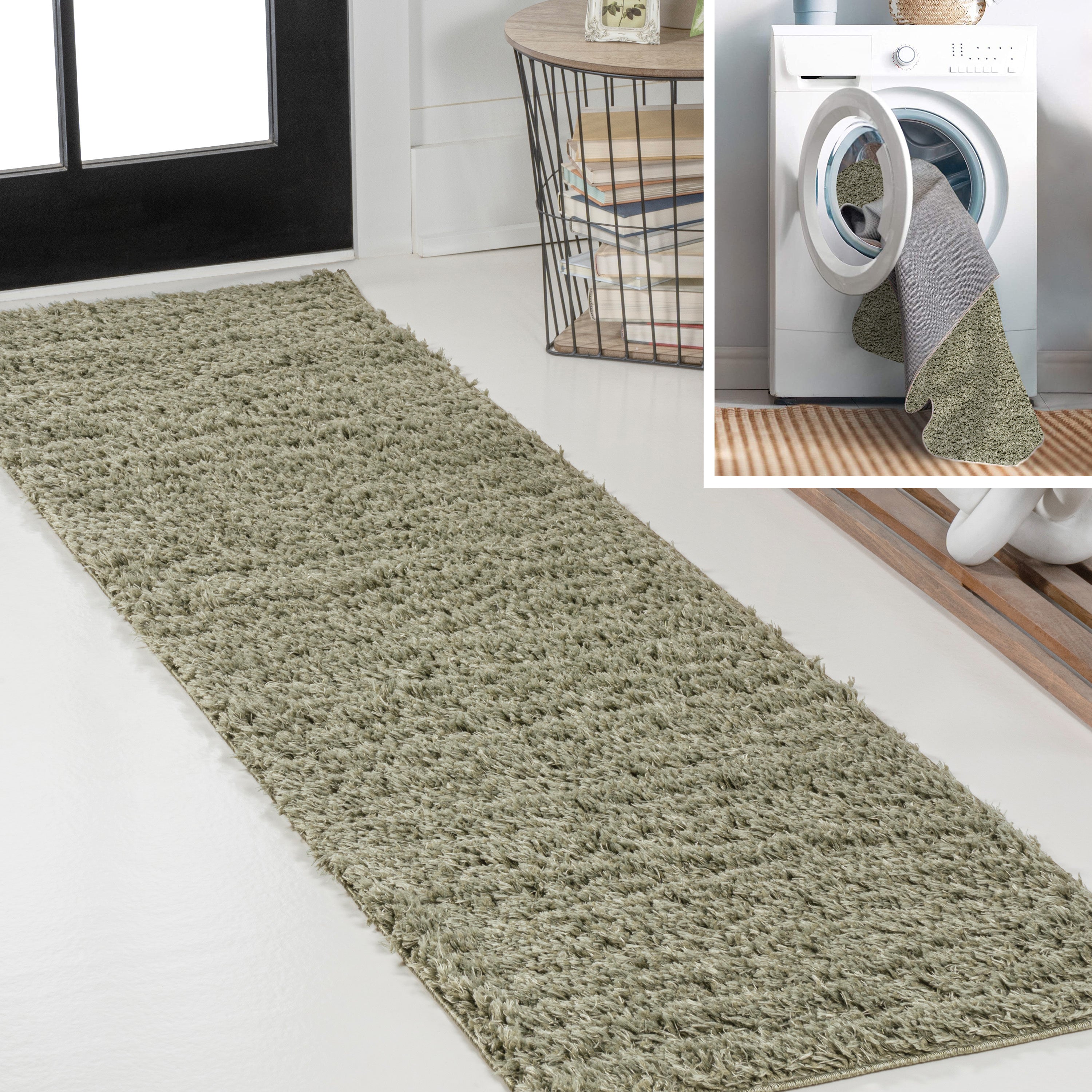 Clayton Coastal Solid Glam Shag Machine-Washable Area Rug