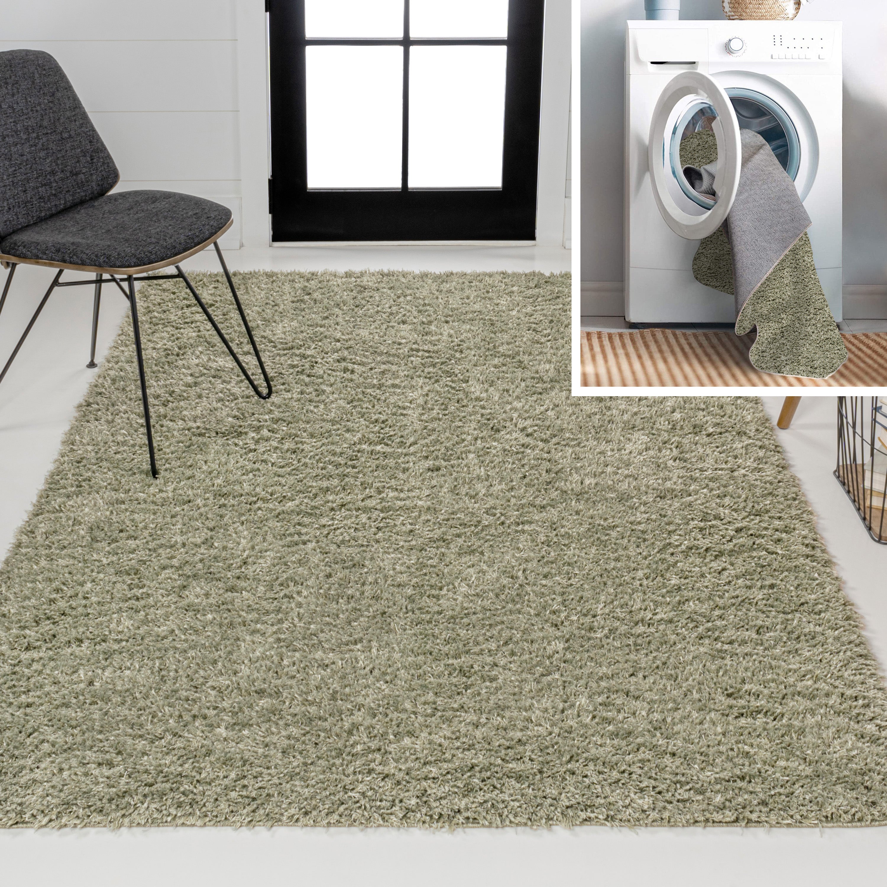 Clayton Coastal Solid Glam Shag Machine-Washable Area Rug