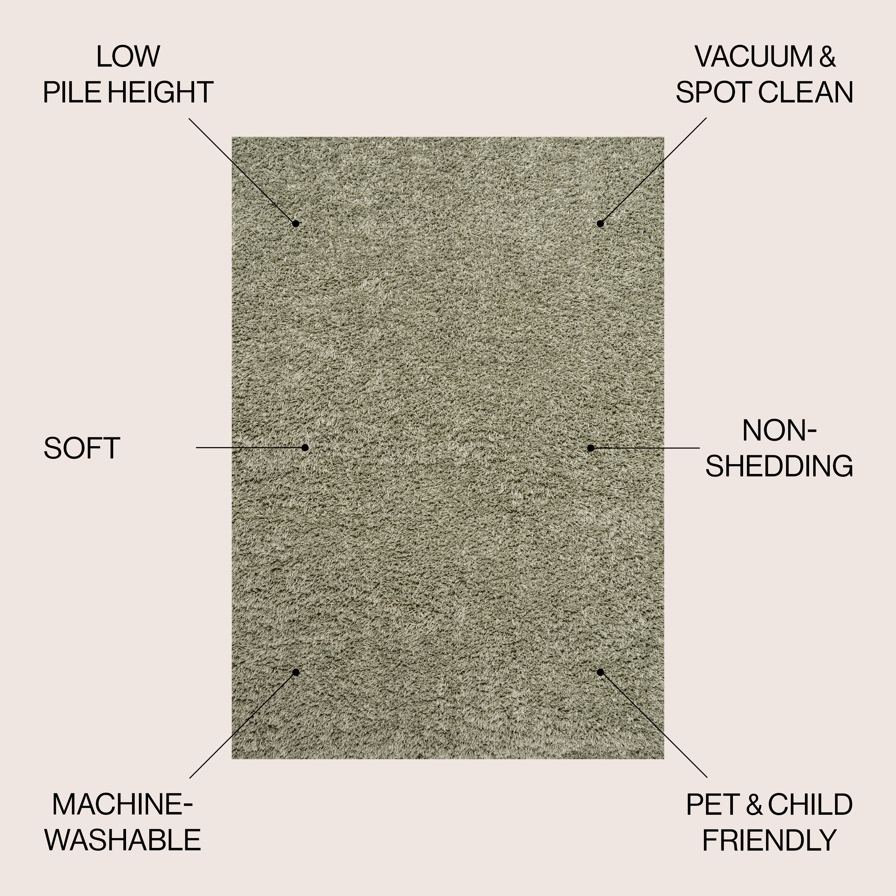 Clayton Coastal Solid Glam Shag Machine-Washable Area Rug