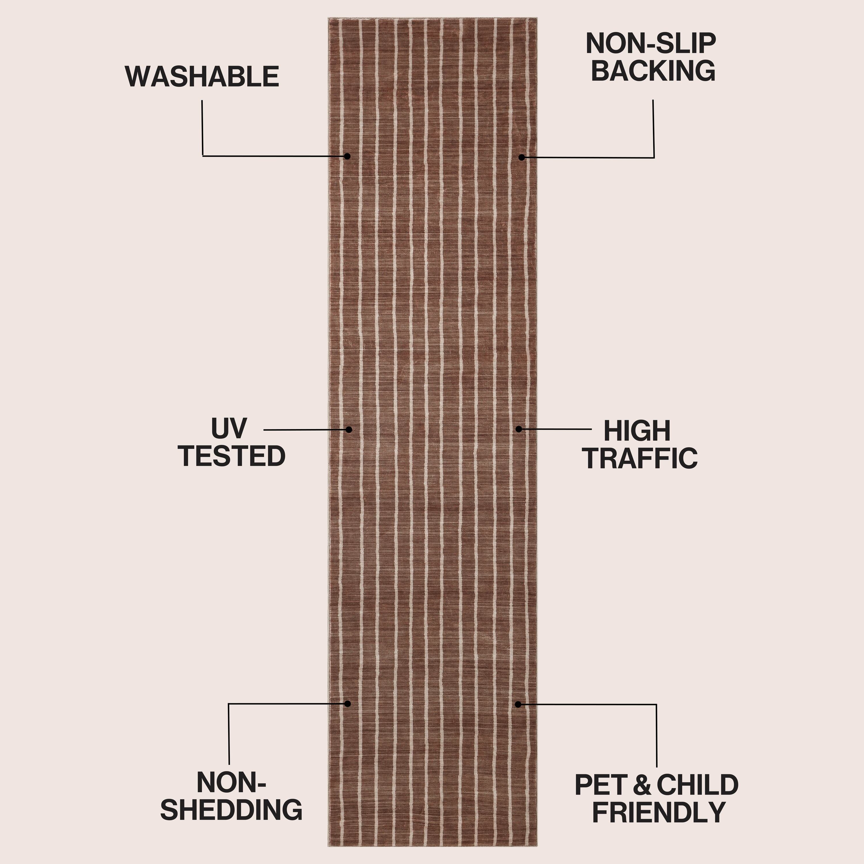 Orton Distressed Ticking Stripe Non-Slip Machine-Washable Rug