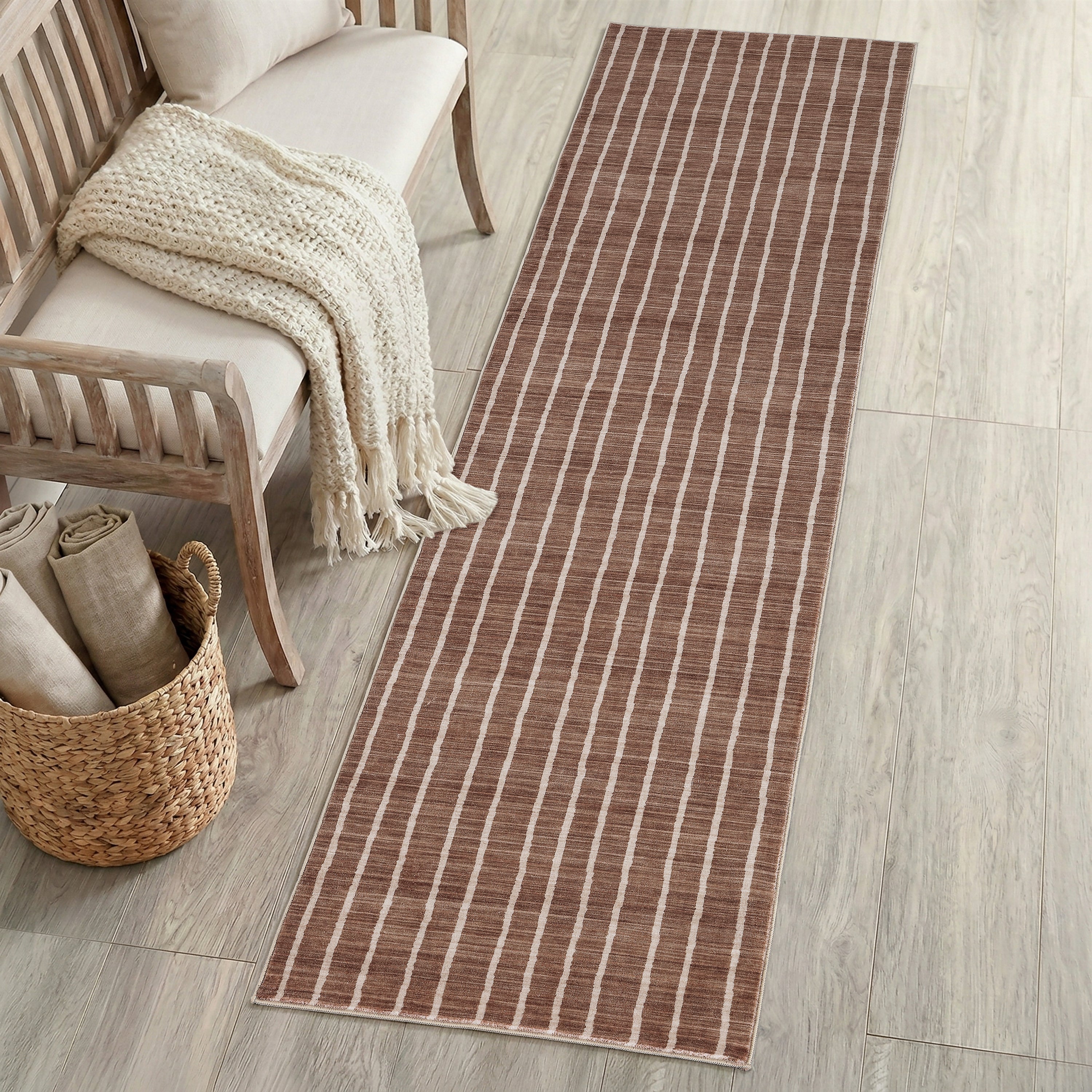 Orton Distressed Ticking Stripe Non-Slip Machine-Washable Rug