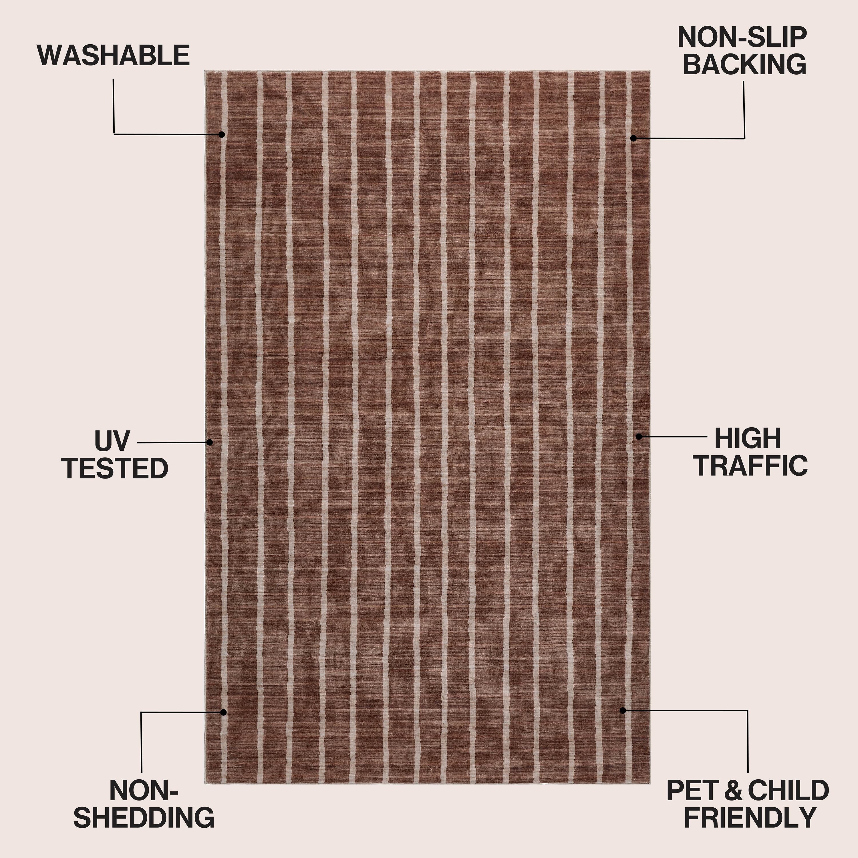 Orton Distressed Ticking Stripe Non-Slip Machine-Washable Rug