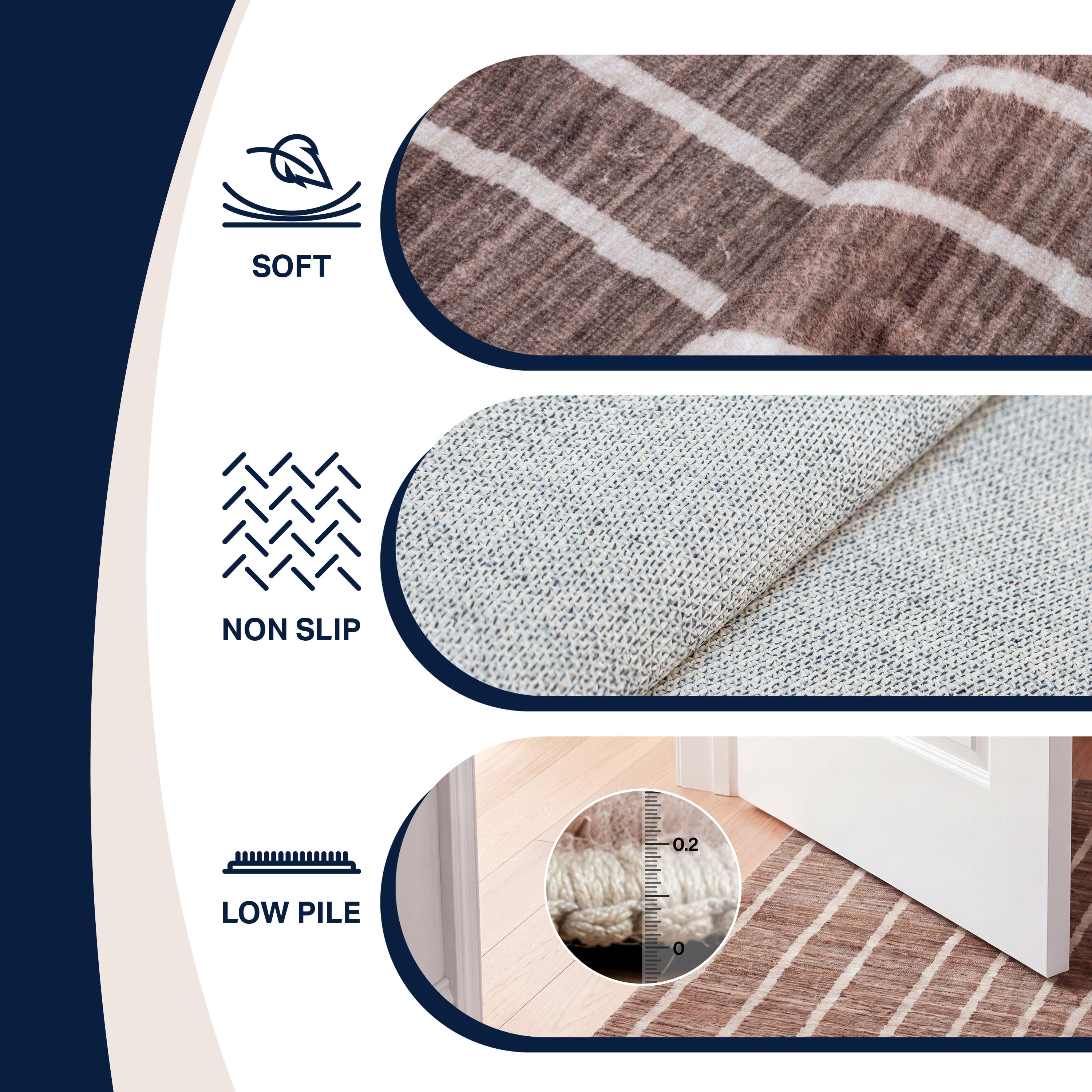 Orton Distressed Ticking Stripe Non-Slip Machine-Washable Rug
