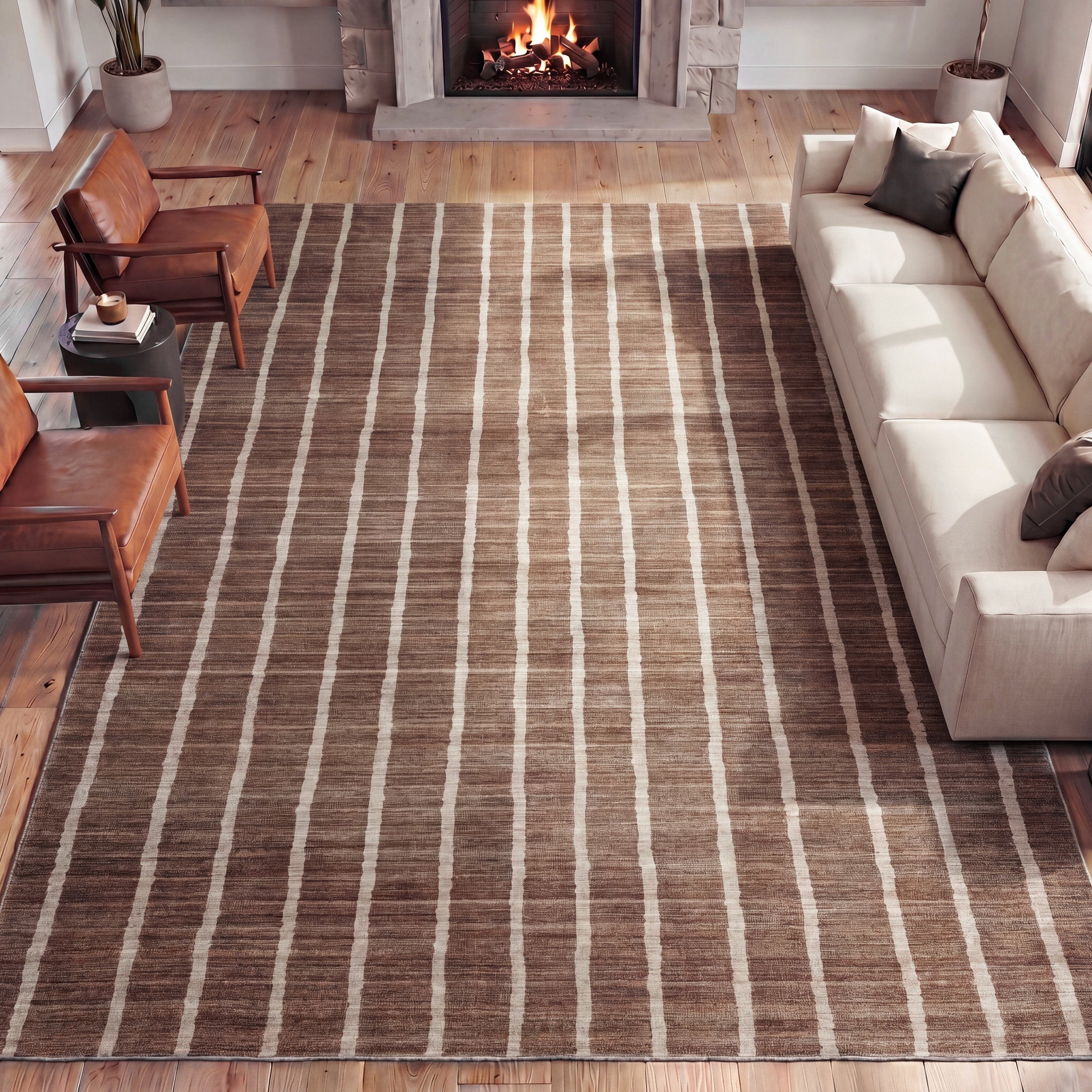 Orton Distressed Ticking Stripe Non-Slip Machine-Washable Rug