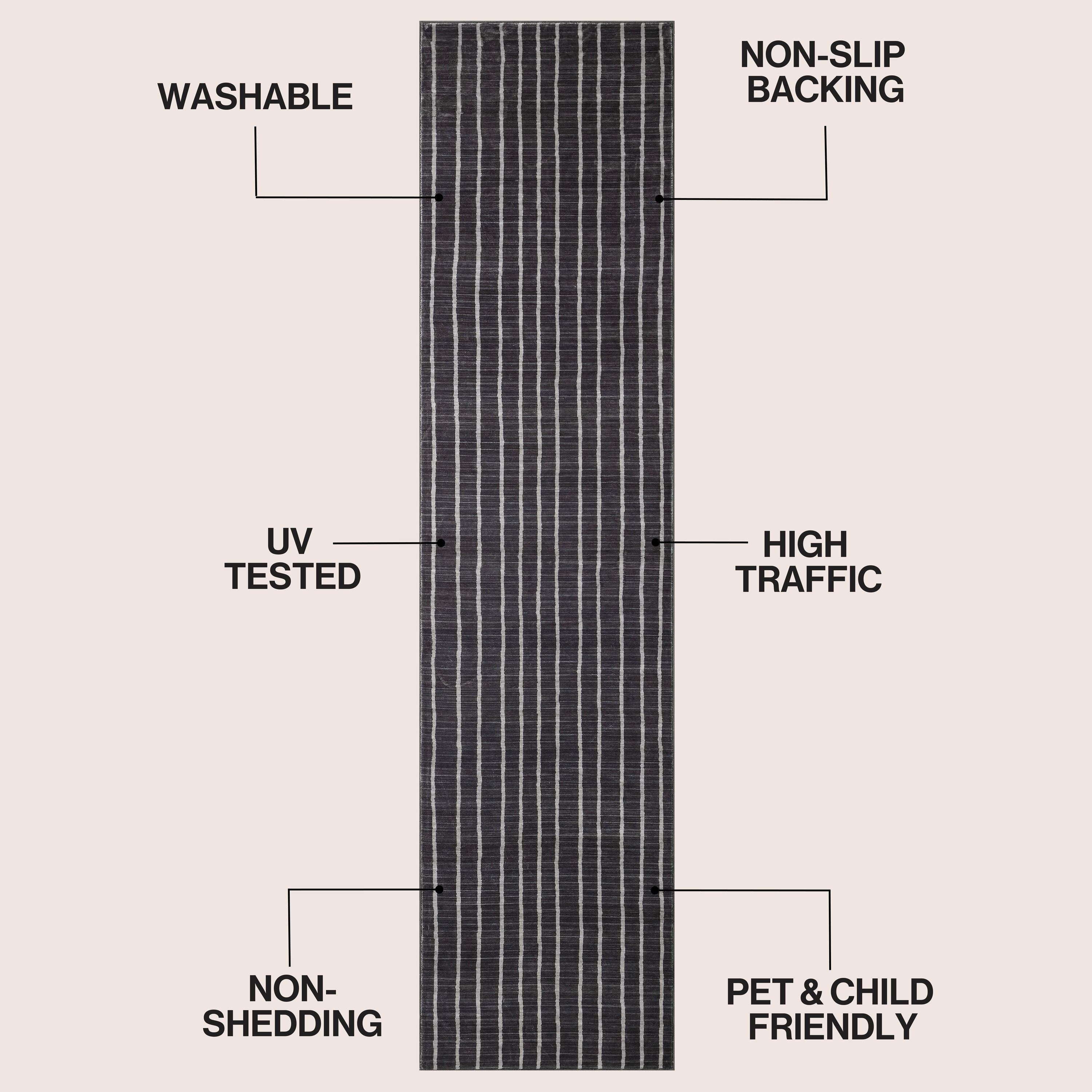 Orton Distressed Ticking Stripe Non-Slip Machine-Washable Rug