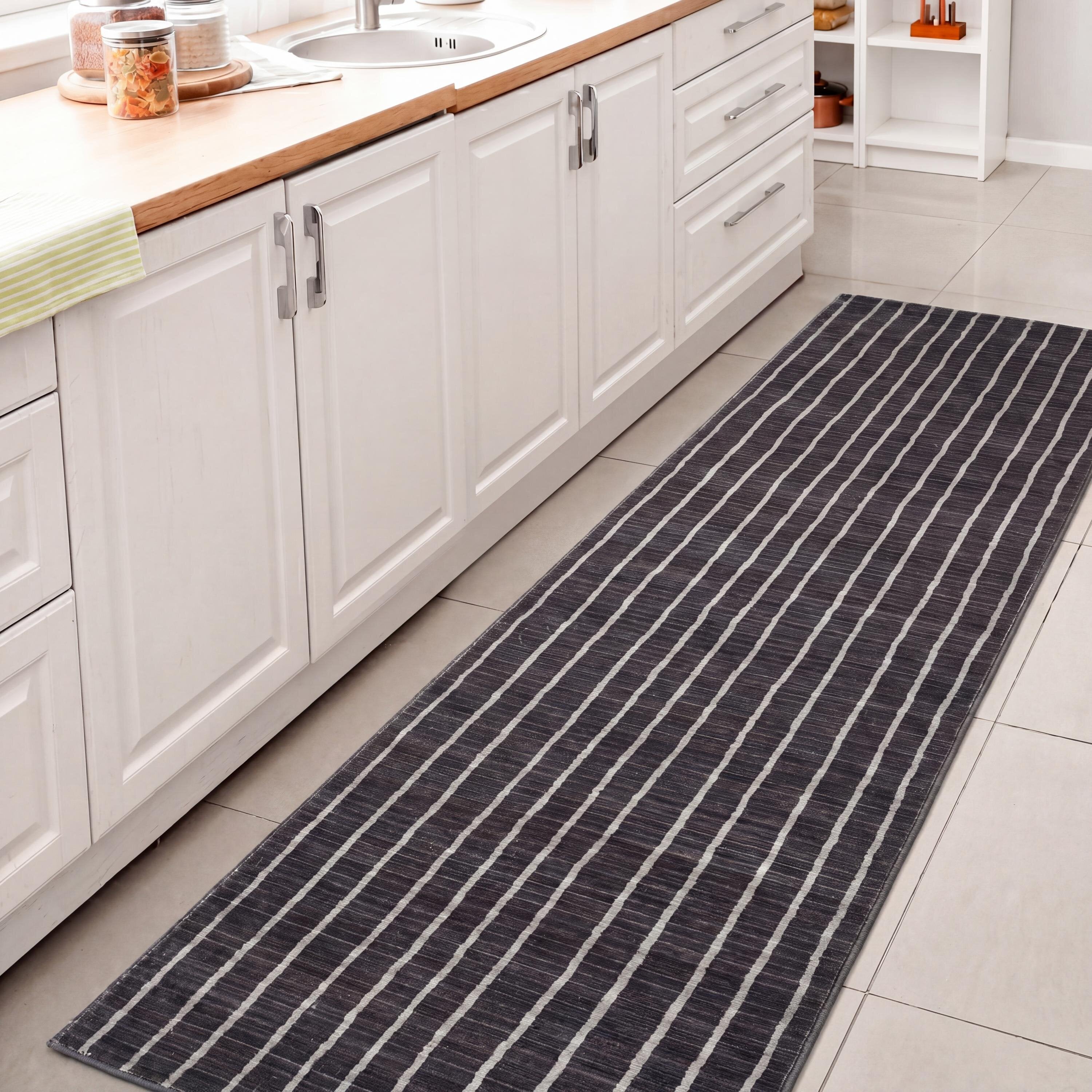Orton Distressed Ticking Stripe Non-Slip Machine-Washable Rug