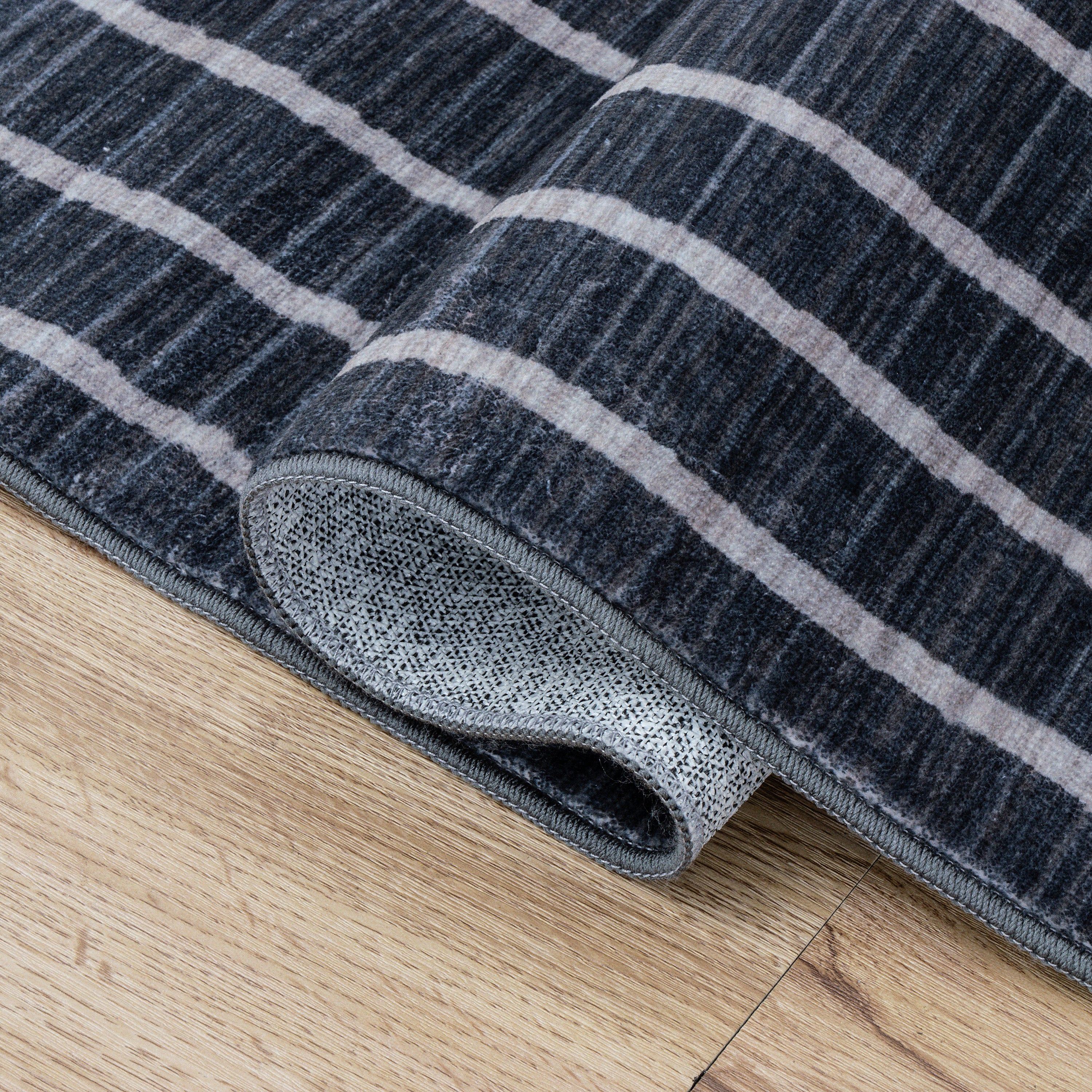 Orton Distressed Ticking Stripe Non-Slip Machine-Washable Rug