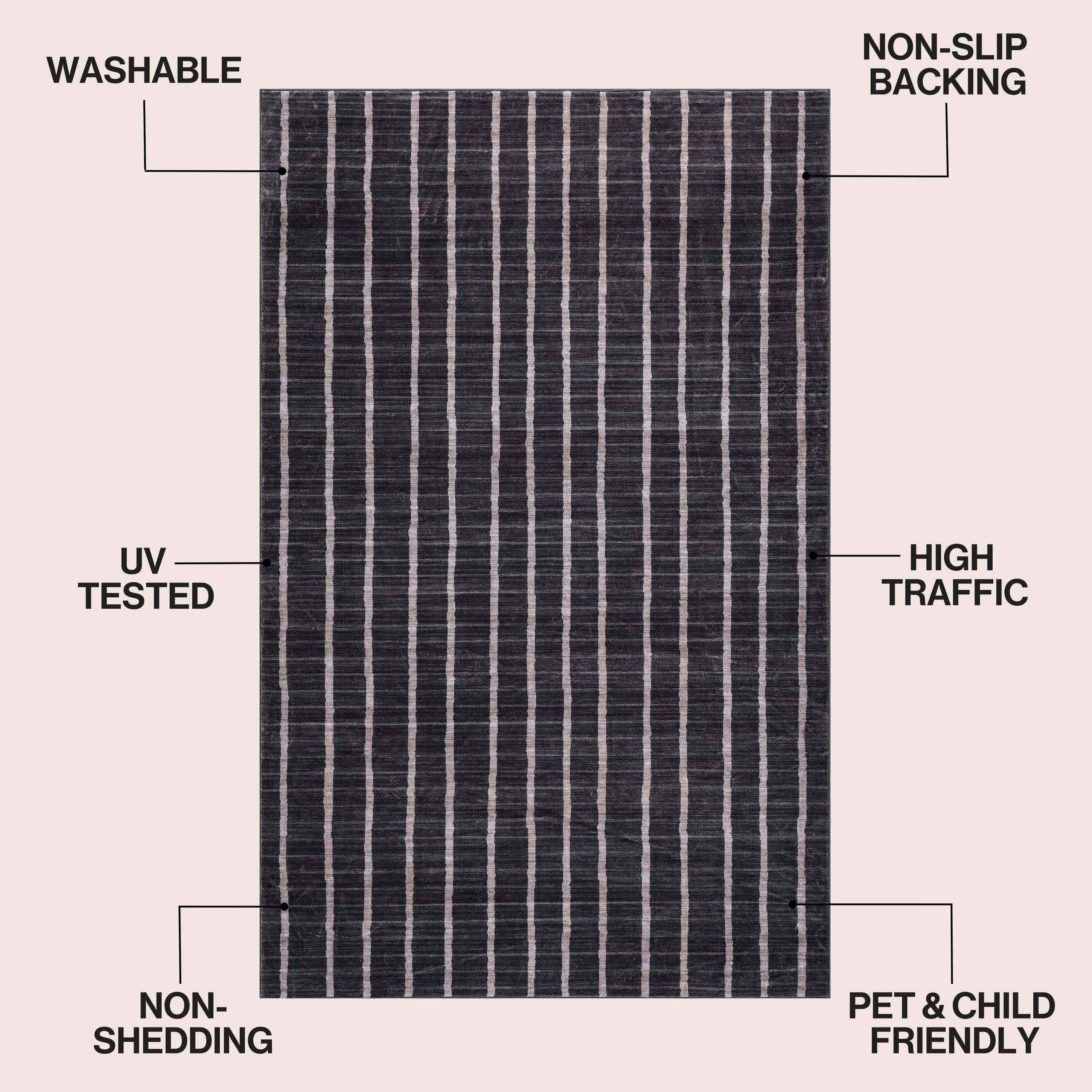 Orton Distressed Ticking Stripe Non-Slip Machine-Washable Rug
