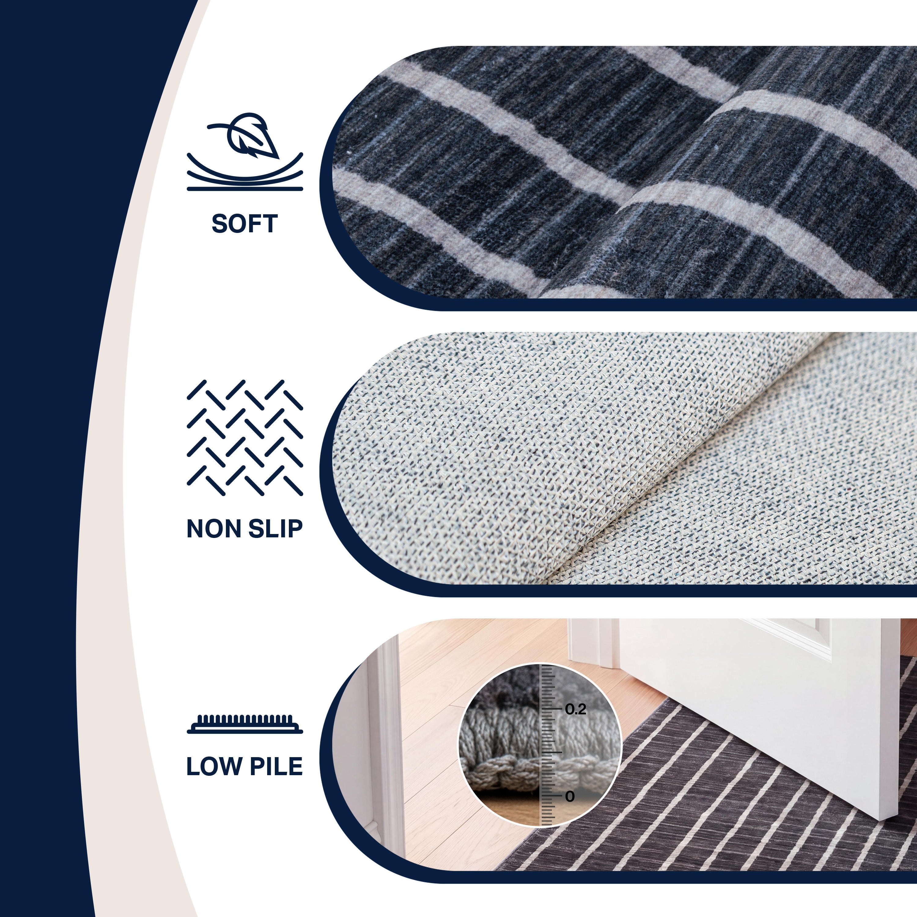 Orton Distressed Ticking Stripe Non-Slip Machine-Washable Rug