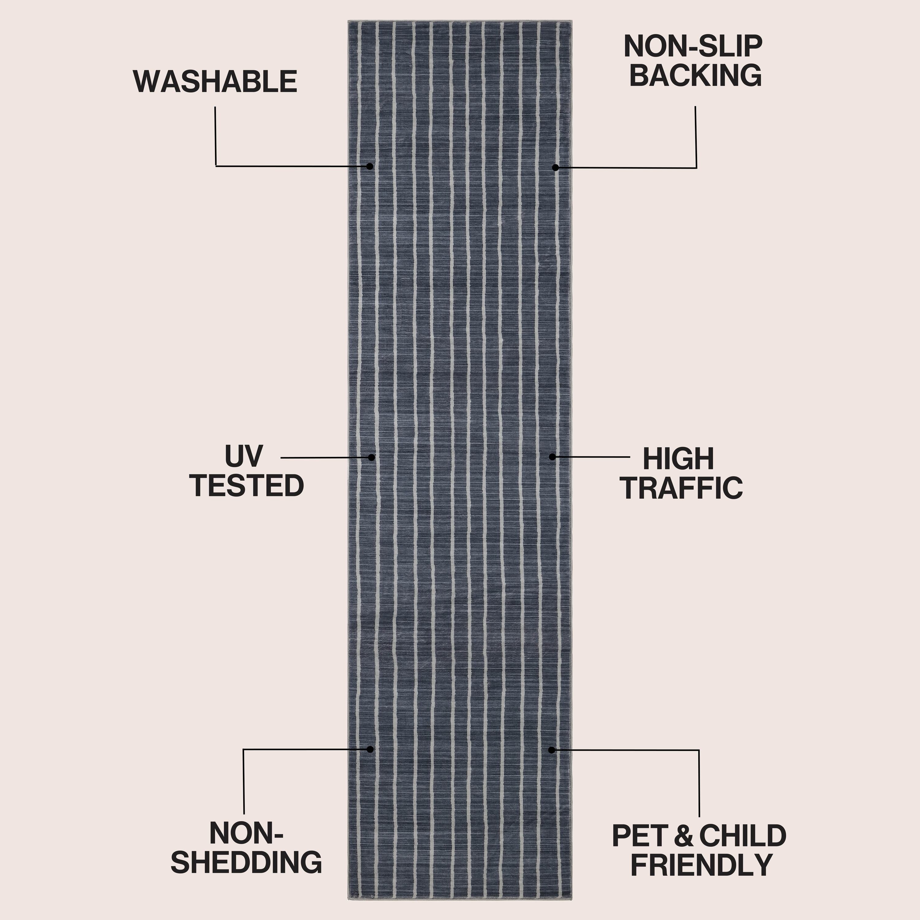 Orton Distressed Ticking Stripe Non-Slip Machine-Washable Rug