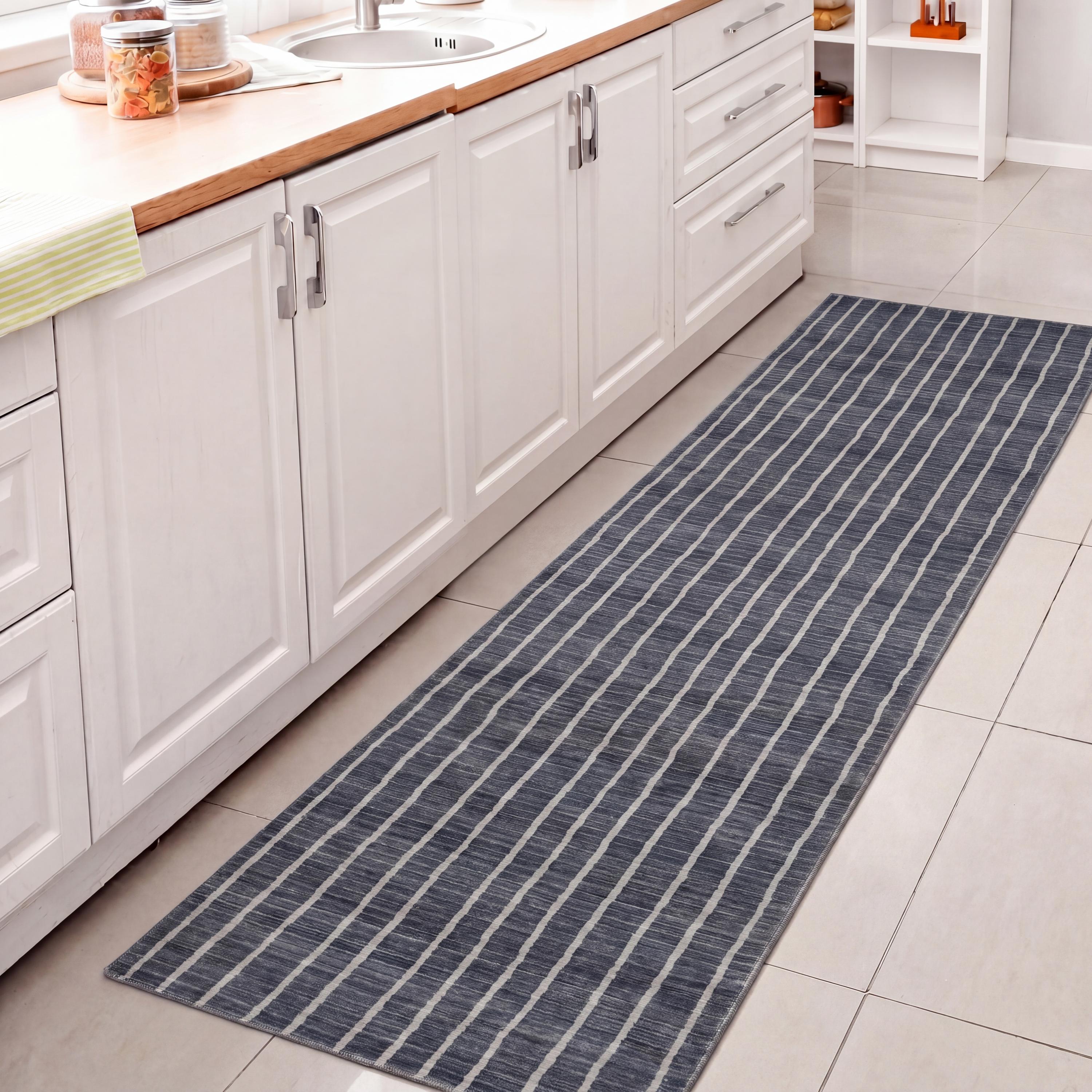 Orton Distressed Ticking Stripe Non-Slip Machine-Washable Rug