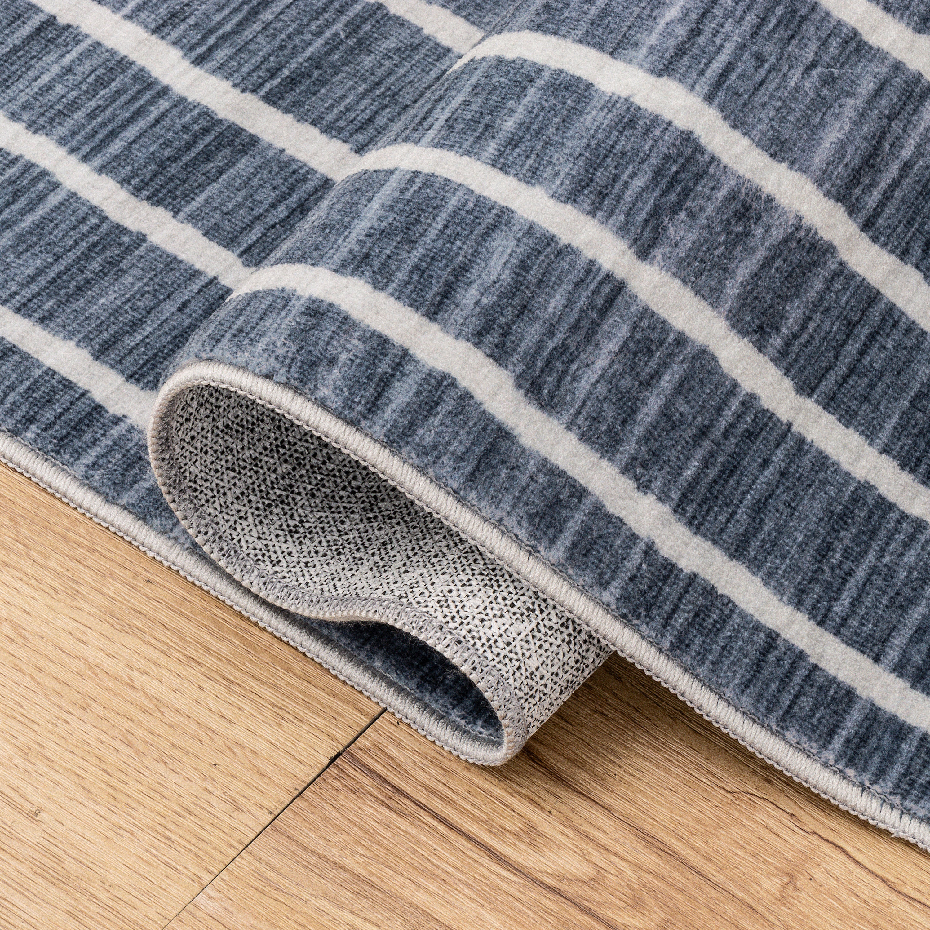 Orton Distressed Ticking Stripe Non-Slip Machine-Washable Rug