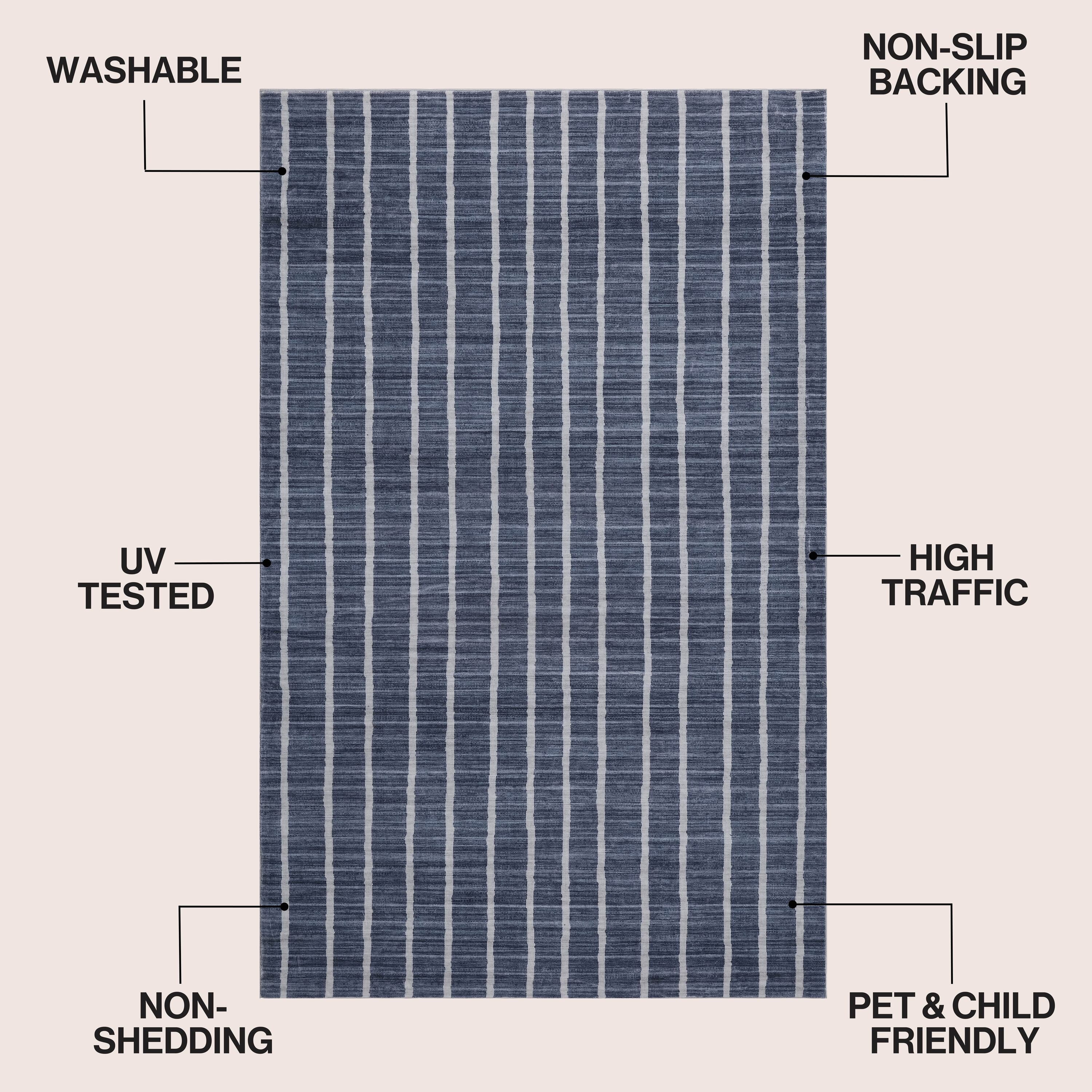 Orton Distressed Ticking Stripe Non-Slip Machine-Washable Rug