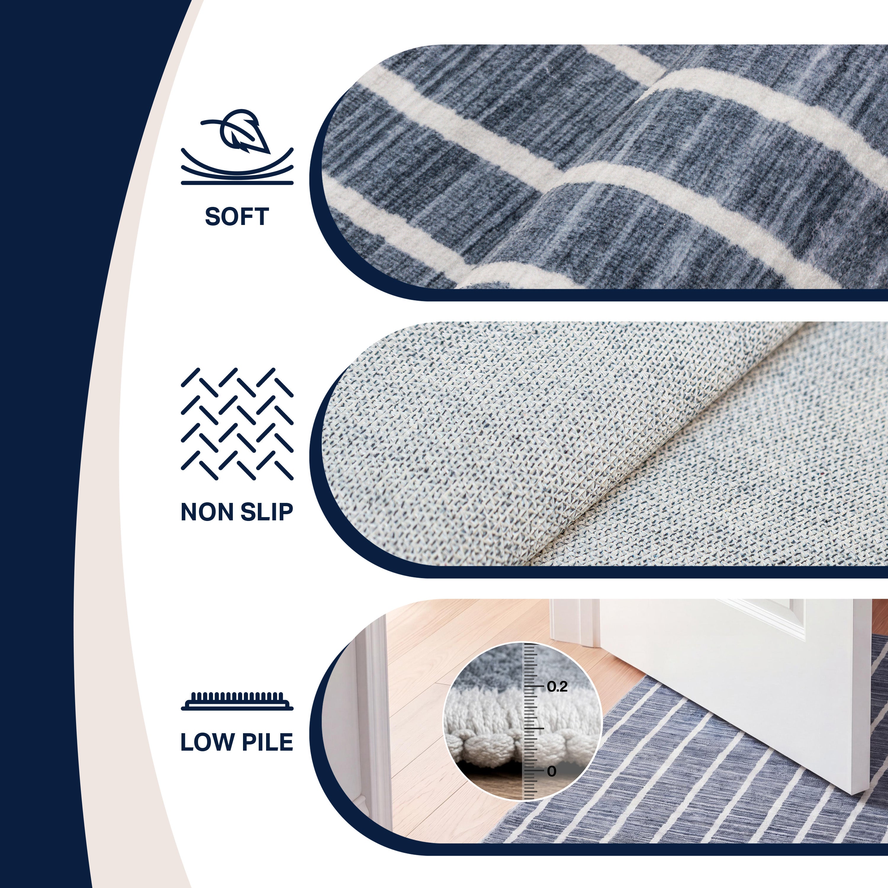 Orton Distressed Ticking Stripe Non-Slip Machine-Washable Rug