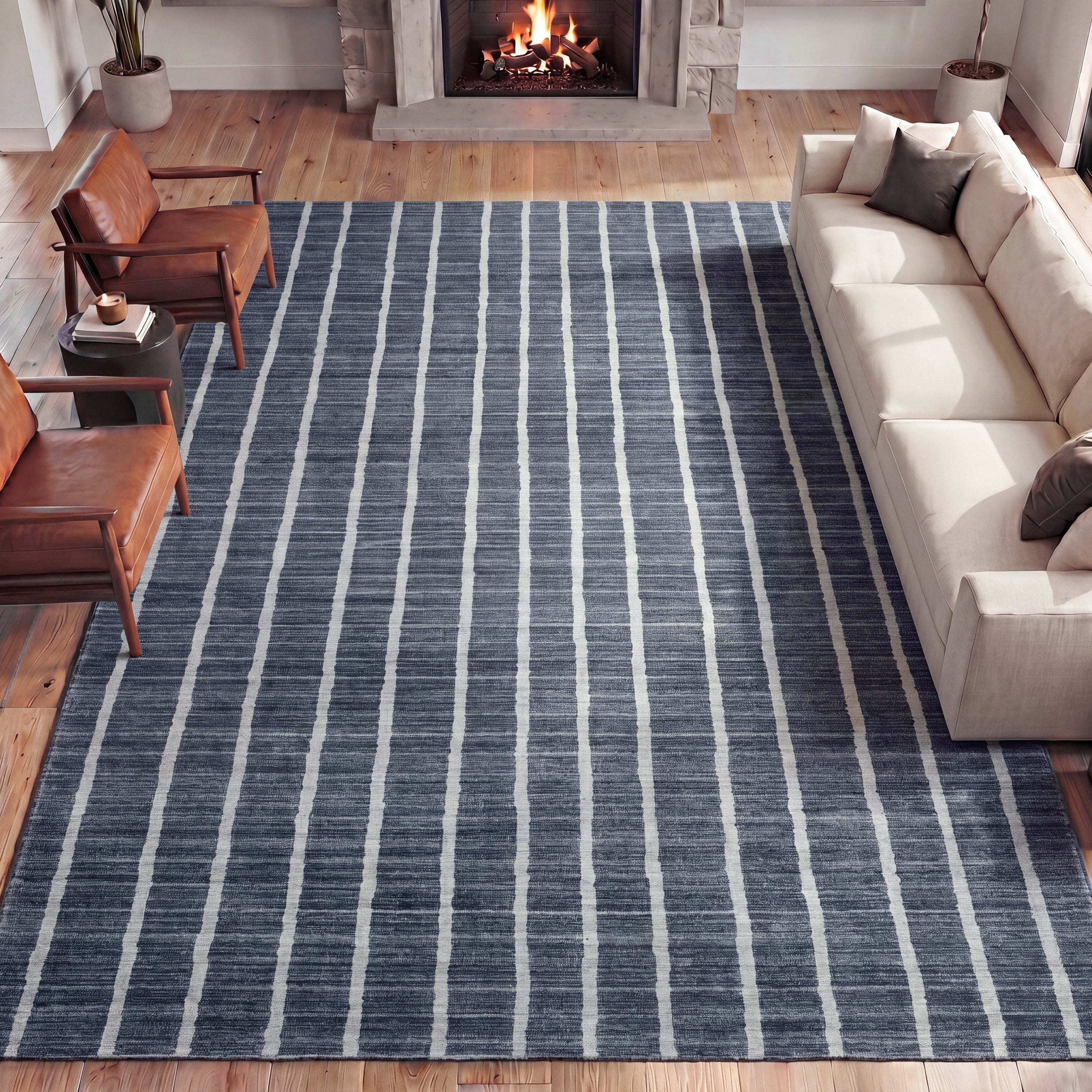 Orton Distressed Ticking Stripe Non-Slip Machine-Washable Rug