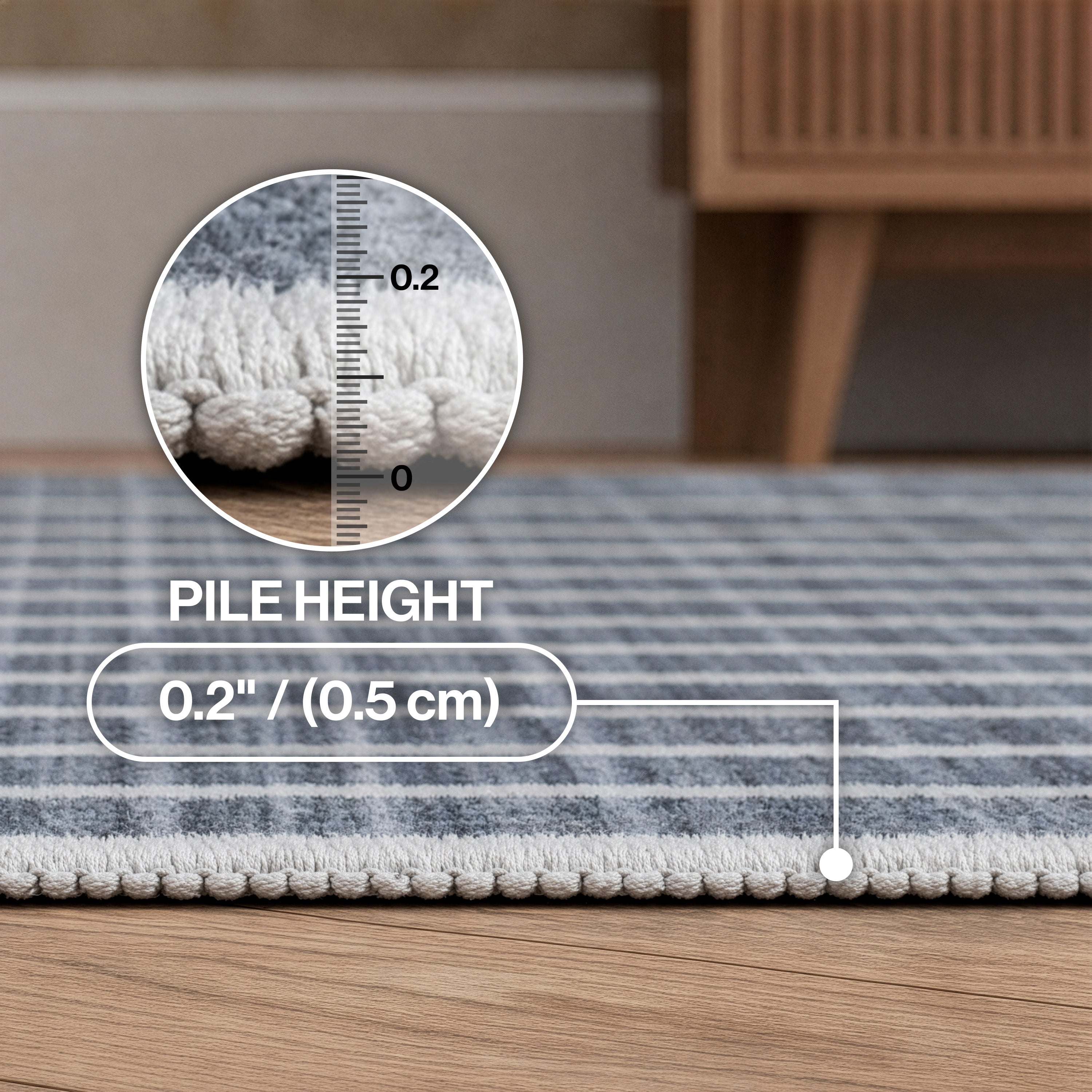 Orton Distressed Ticking Stripe Non-Slip Machine-Washable Rug