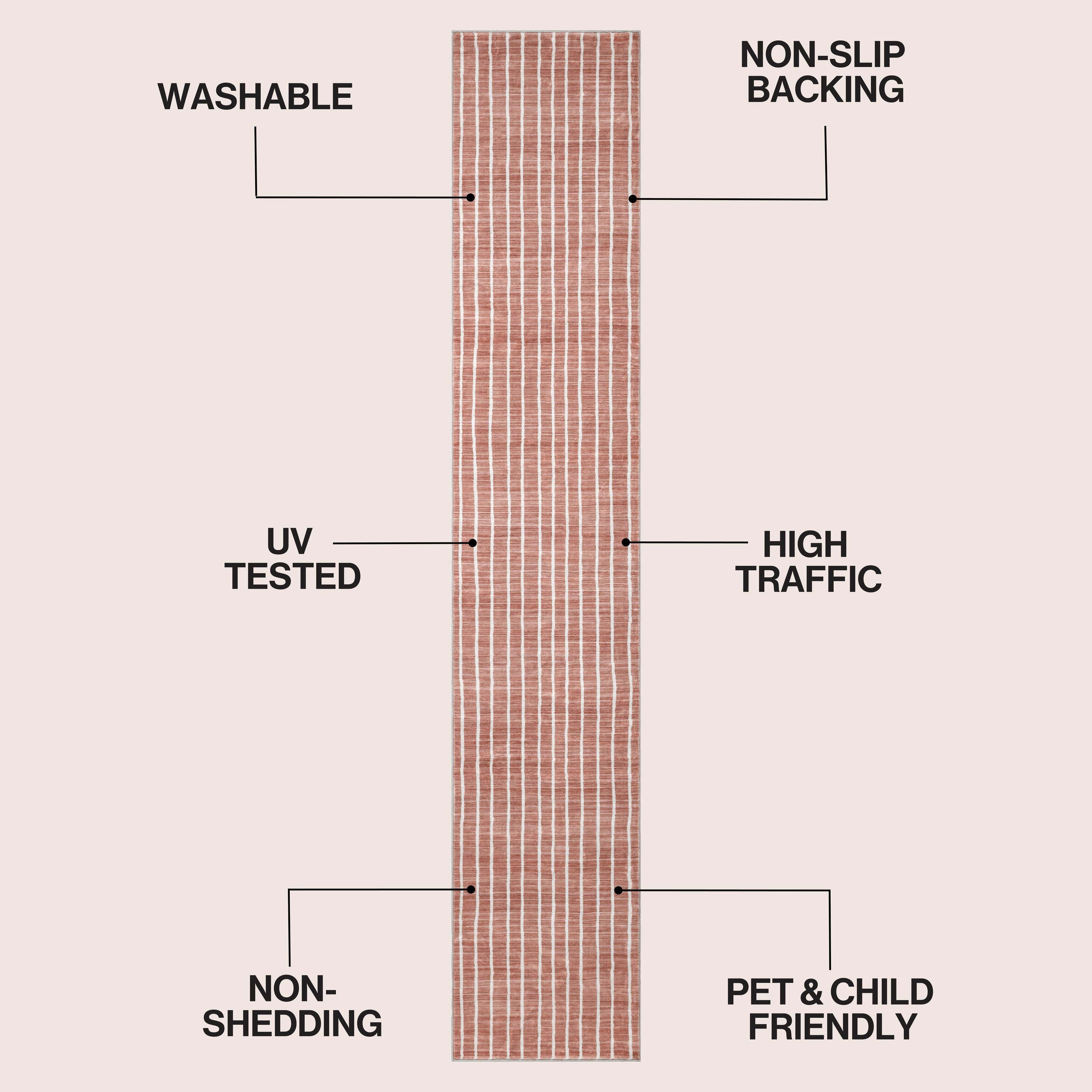 Orton Distressed Ticking Stripe Non-Slip Machine-Washable Rug