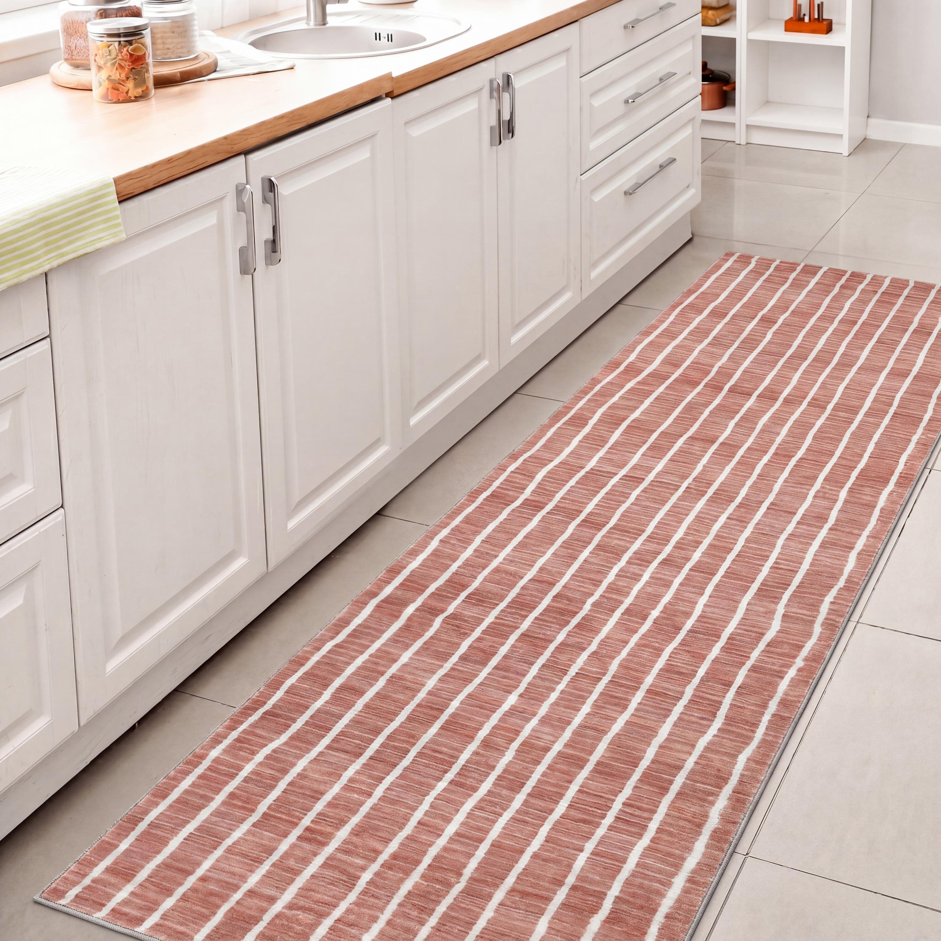Orton Distressed Ticking Stripe Non-Slip Machine-Washable Rug