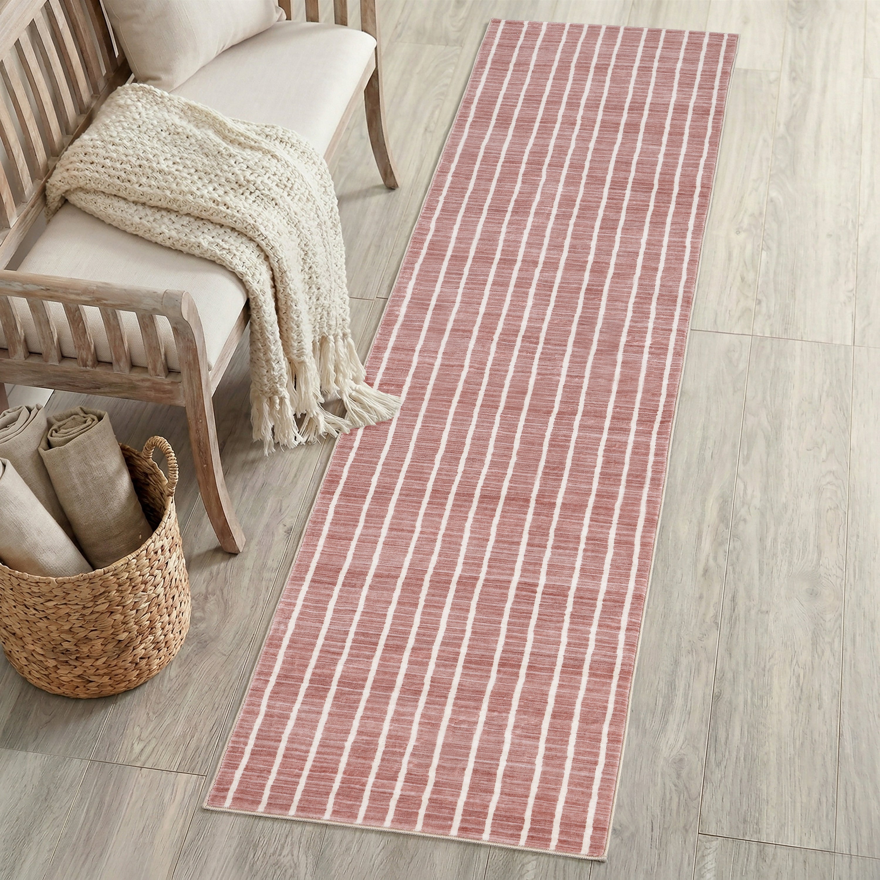 Orton Distressed Ticking Stripe Non-Slip Machine-Washable Rug