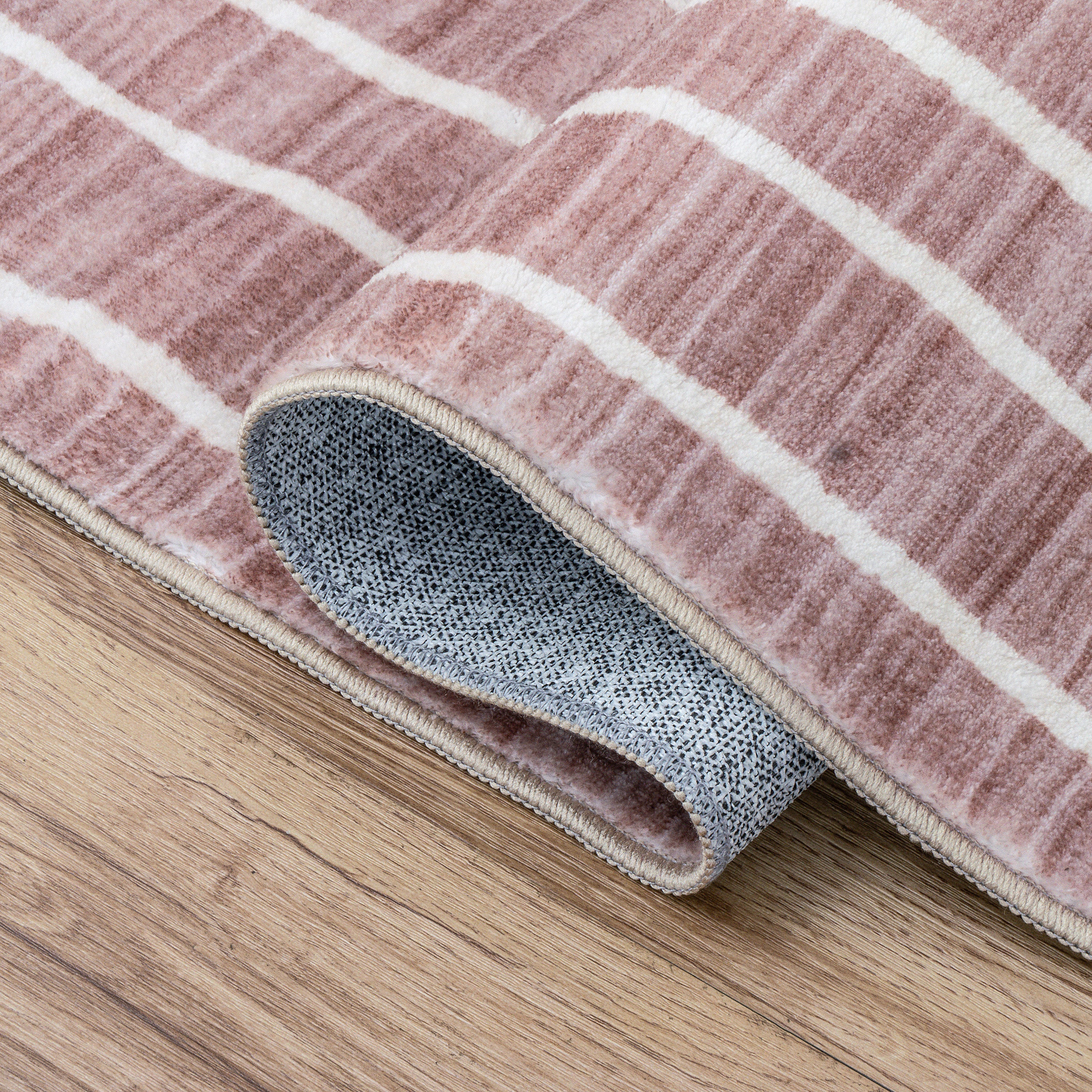 Orton Distressed Ticking Stripe Non-Slip Machine-Washable Rug