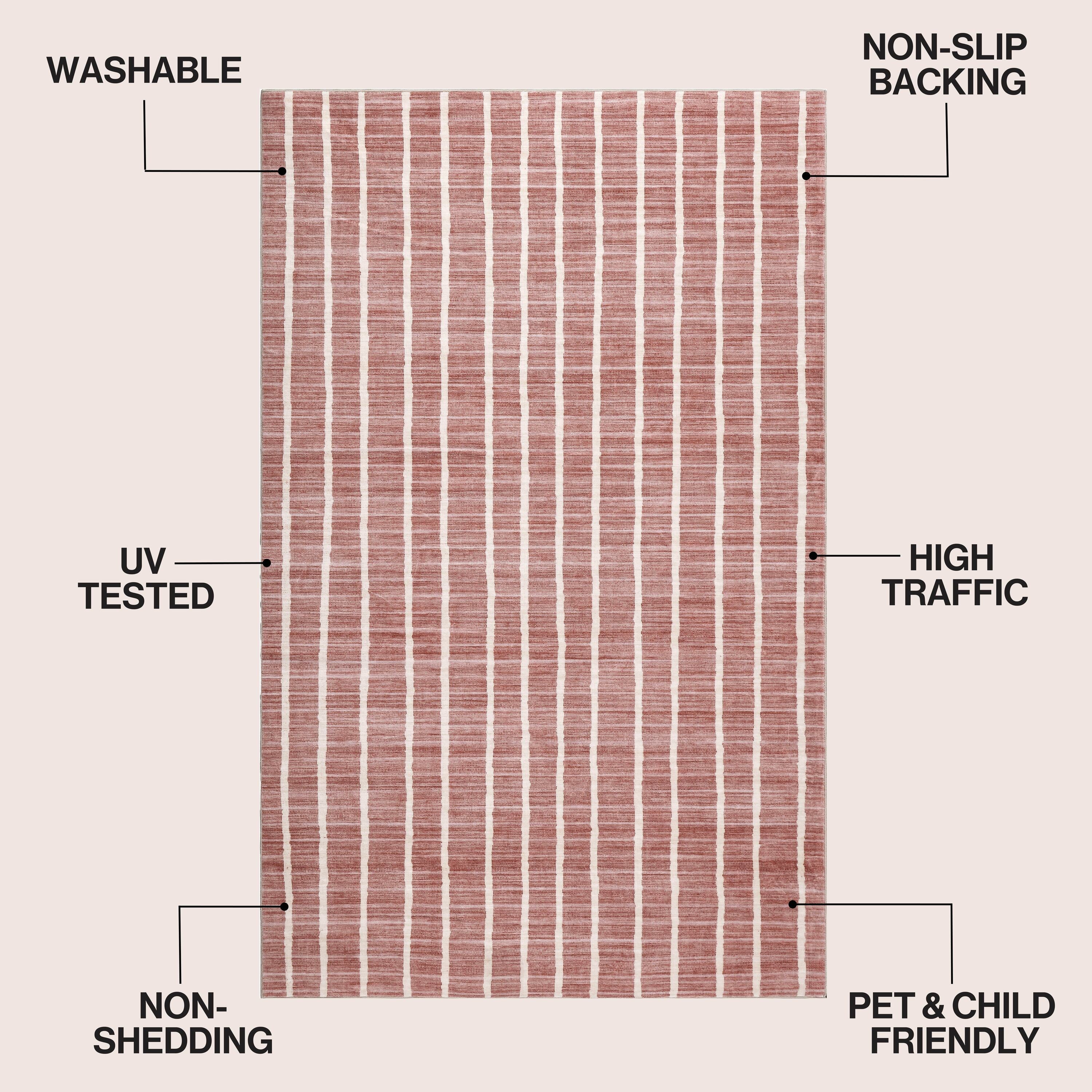 Orton Distressed Ticking Stripe Non-Slip Machine-Washable Rug