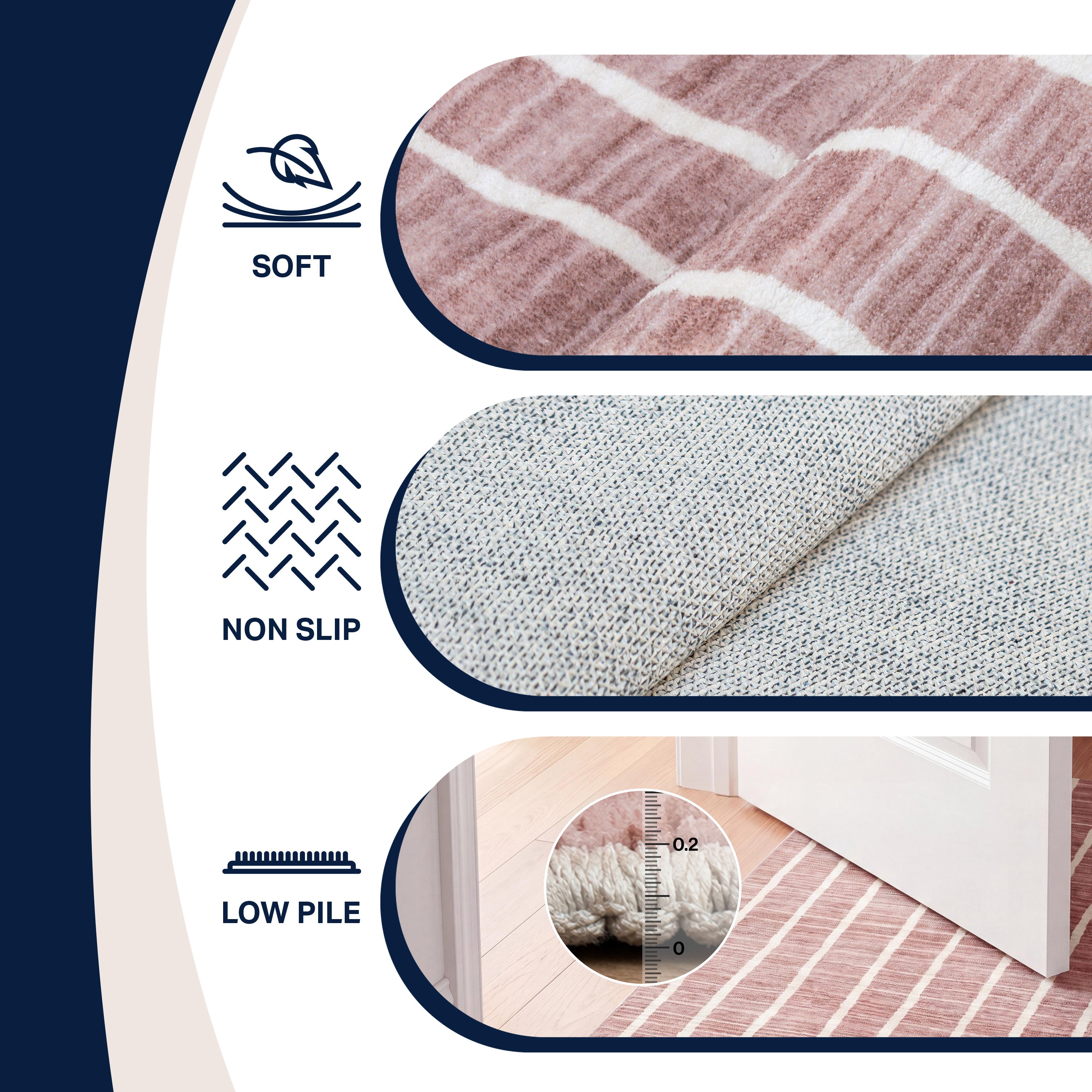 Orton Distressed Ticking Stripe Non-Slip Machine-Washable Rug