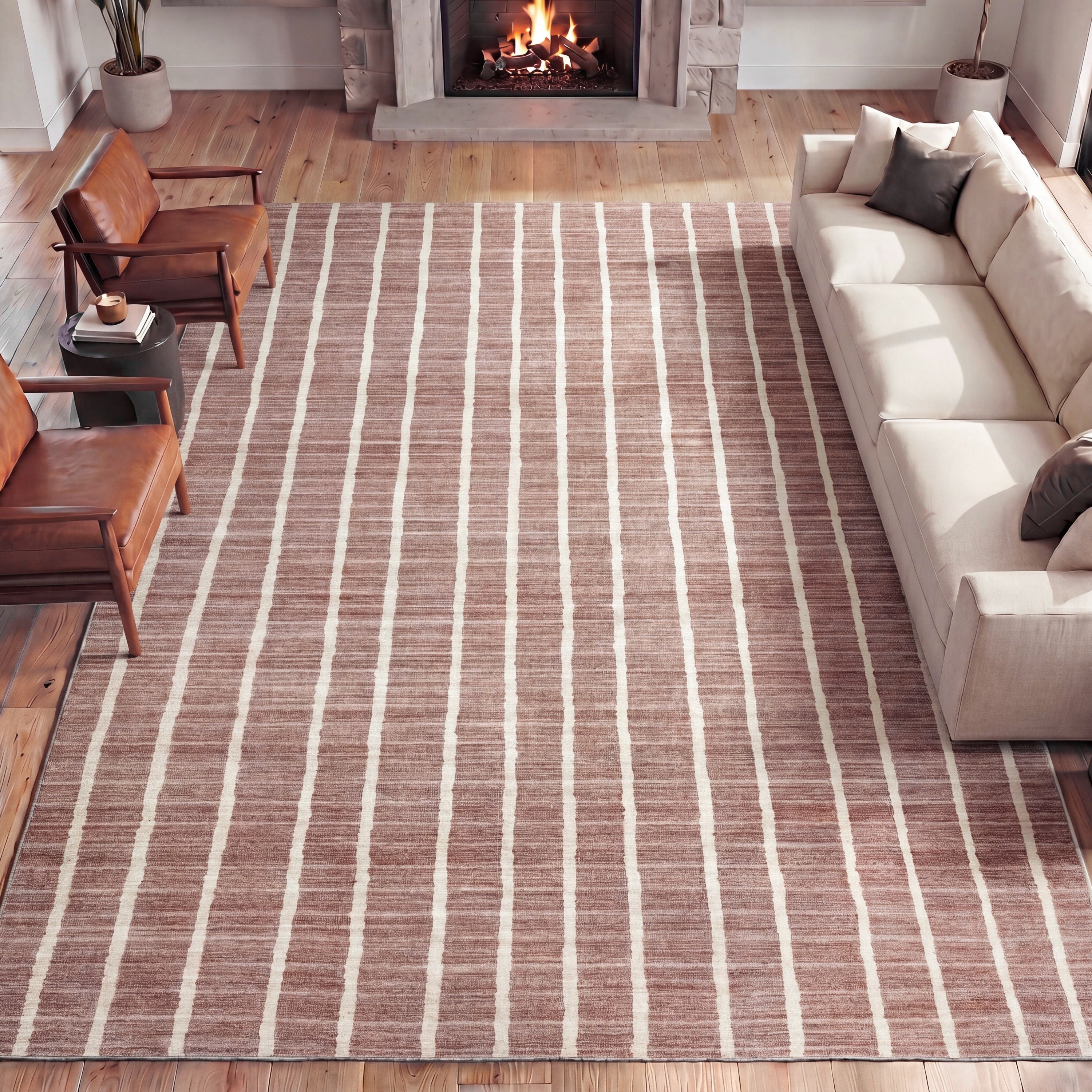 Orton Distressed Ticking Stripe Non-Slip Machine-Washable Rug