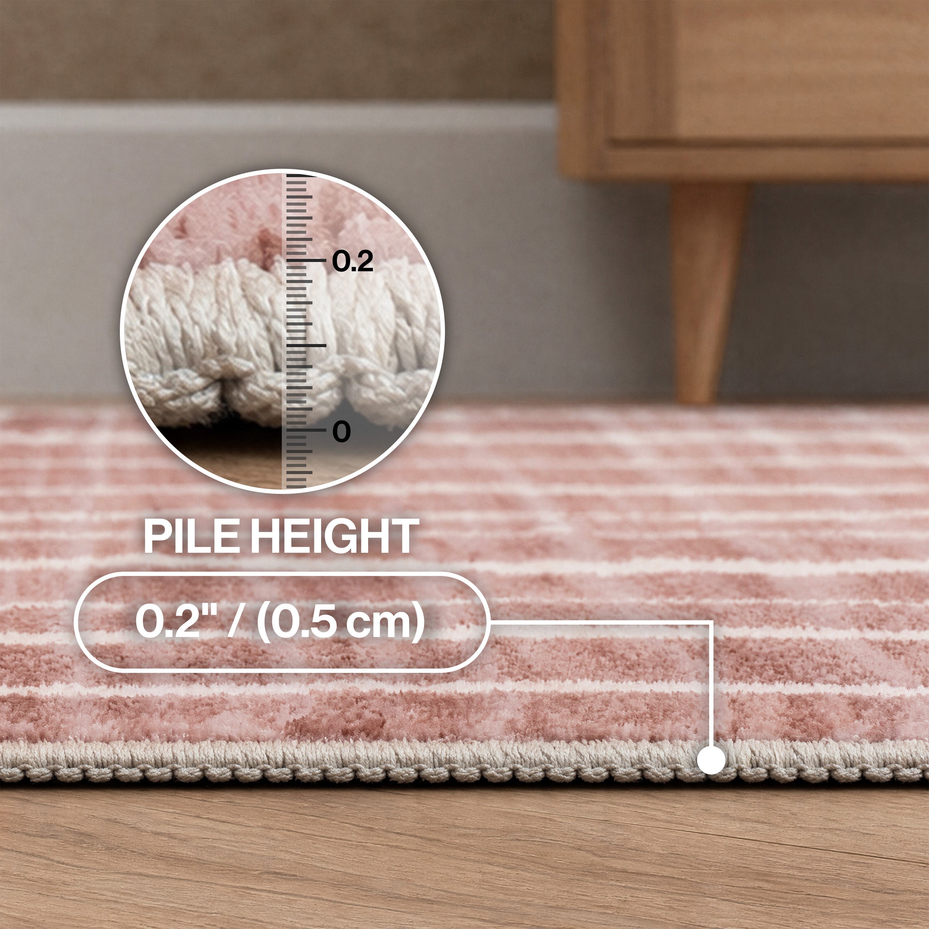 Orton Distressed Ticking Stripe Non-Slip Machine-Washable Rug