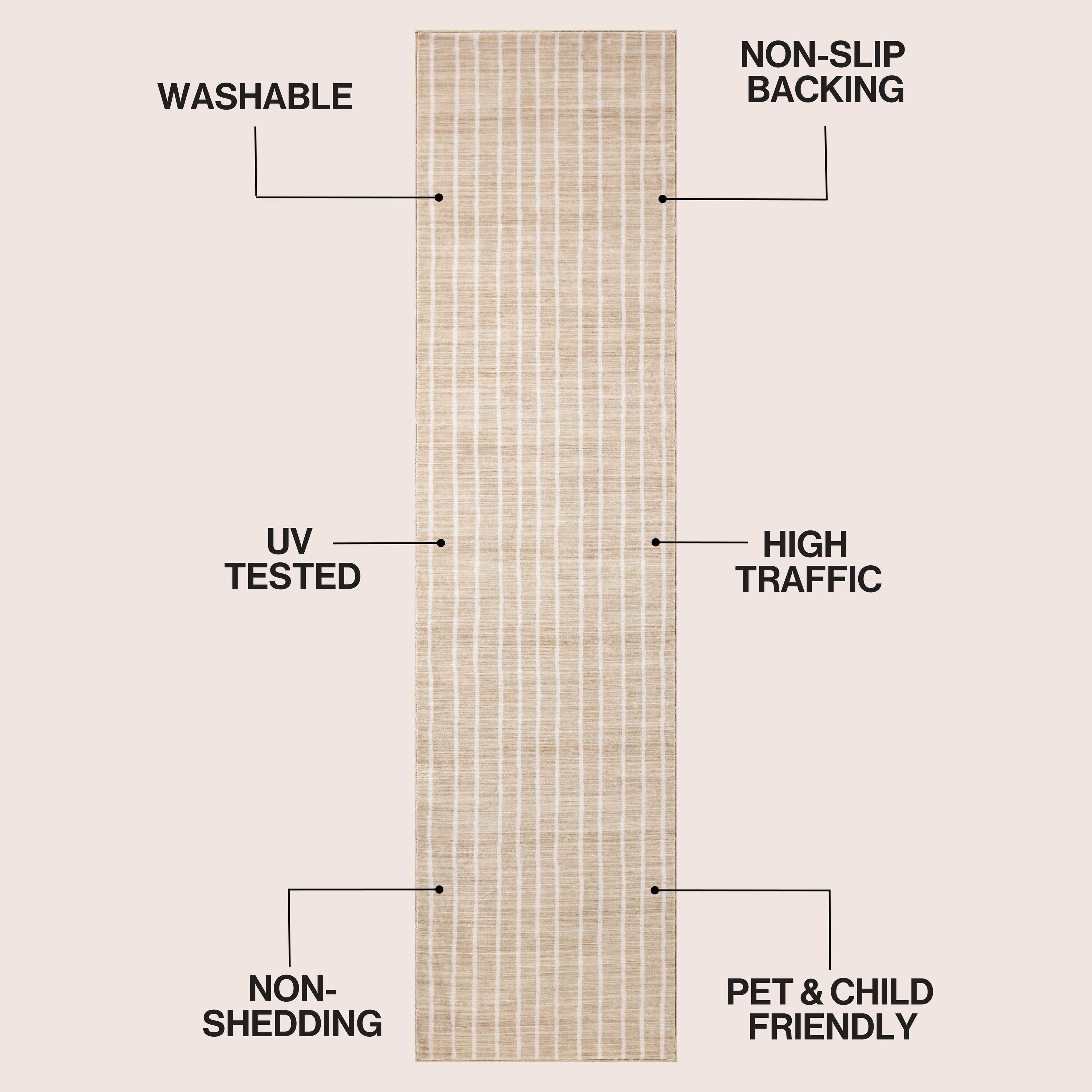 Orton Distressed Ticking Stripe Non-Slip Machine-Washable Rug