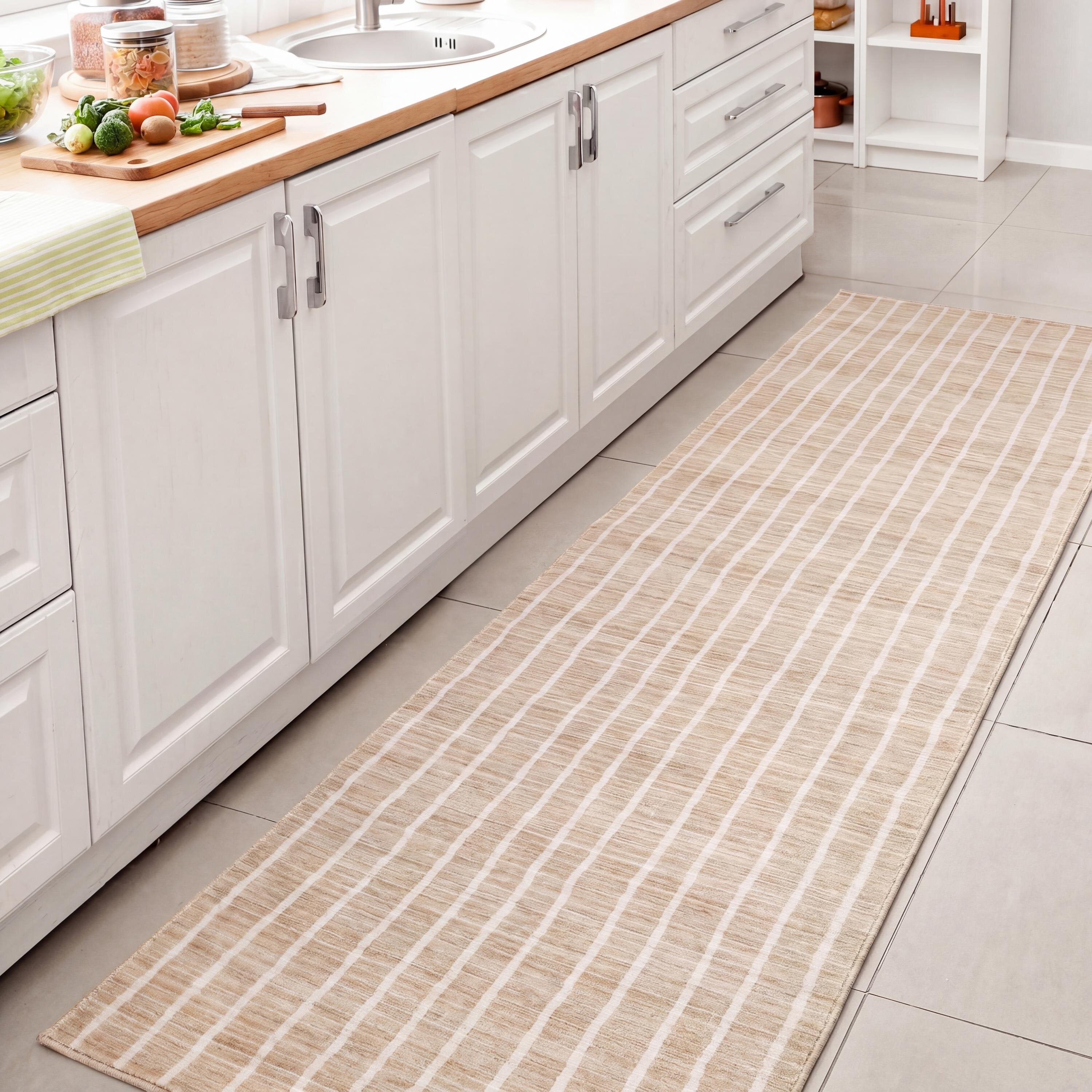 Orton Distressed Ticking Stripe Non-Slip Machine-Washable Rug