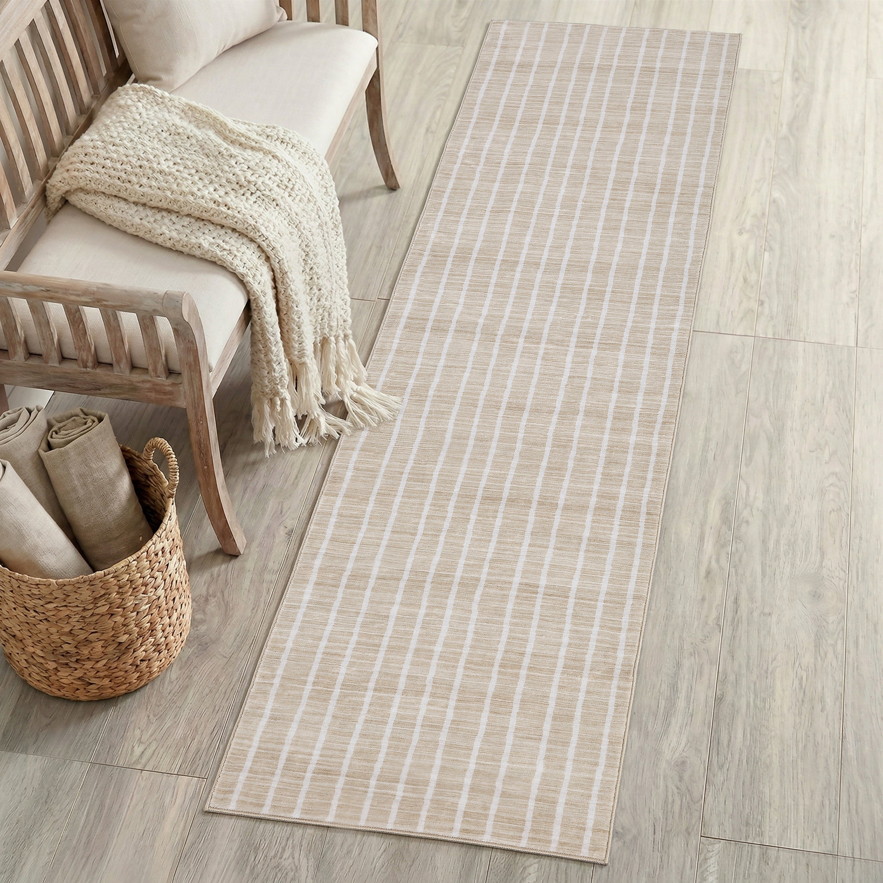 Orton Distressed Ticking Stripe Non-Slip Machine-Washable Rug
