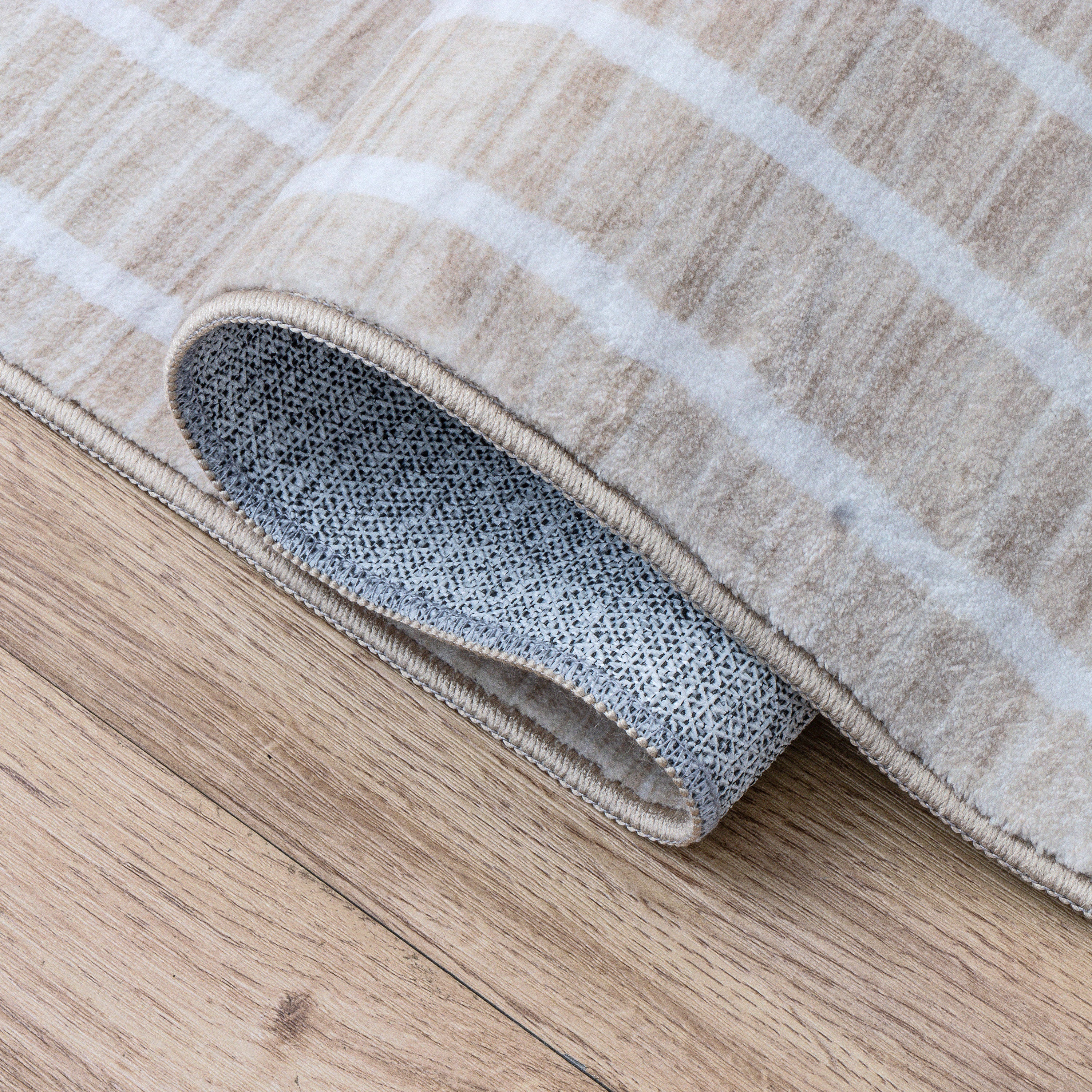 Orton Distressed Ticking Stripe Non-Slip Machine-Washable Rug