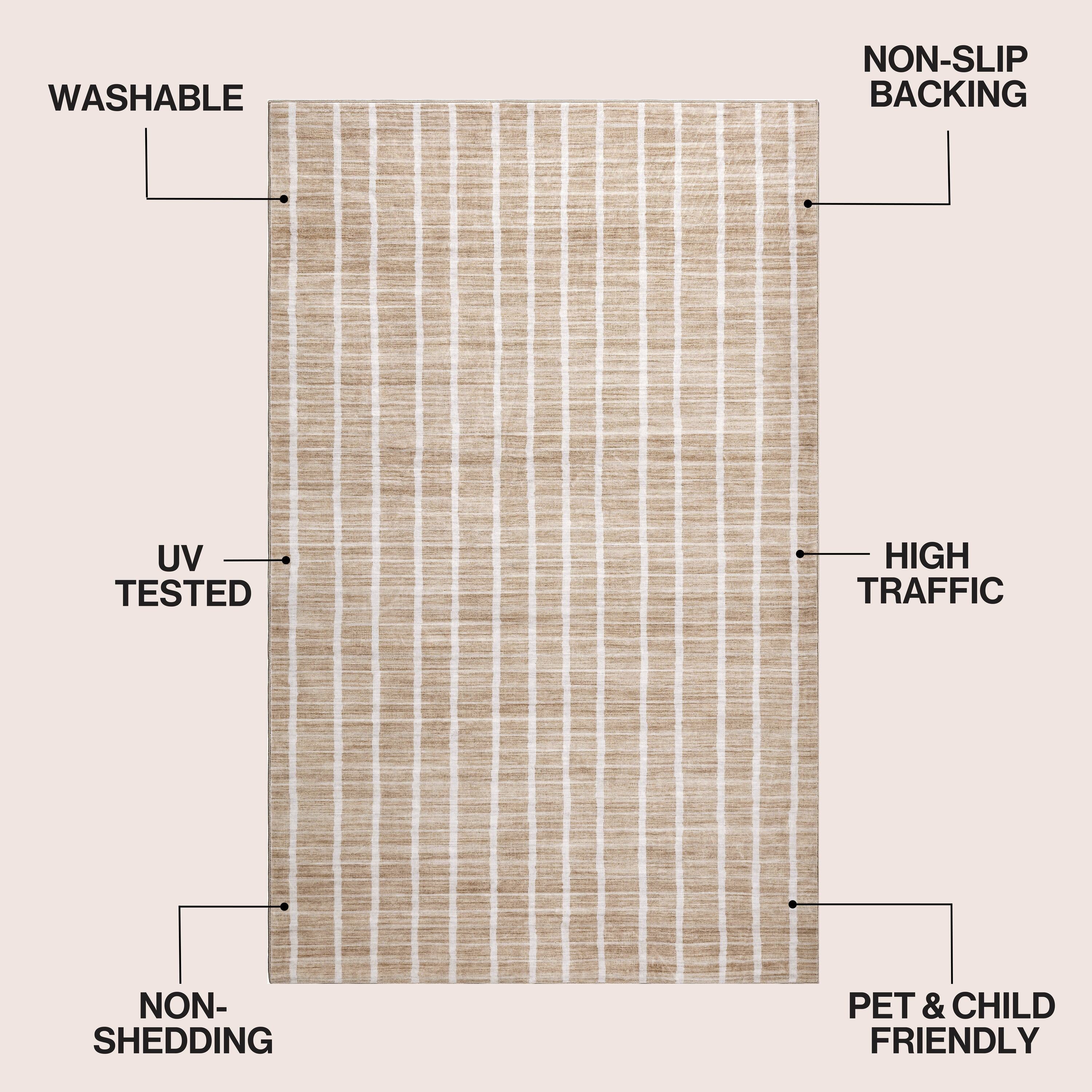 Orton Distressed Ticking Stripe Non-Slip Machine-Washable Rug