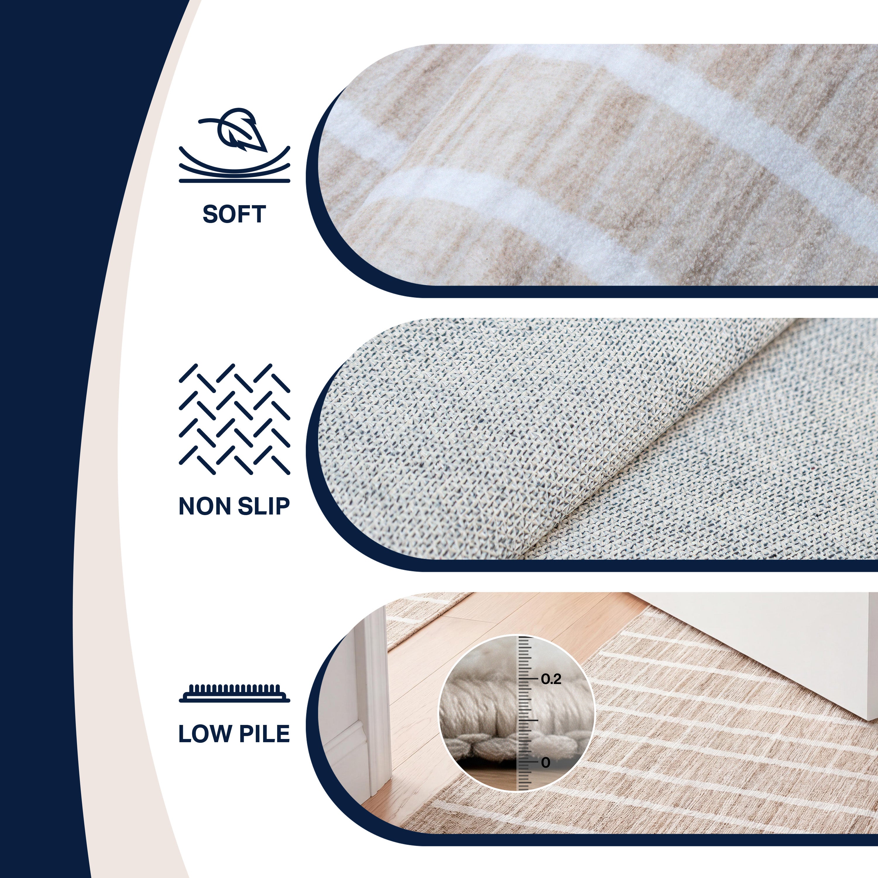 Orton Distressed Ticking Stripe Non-Slip Machine-Washable Rug