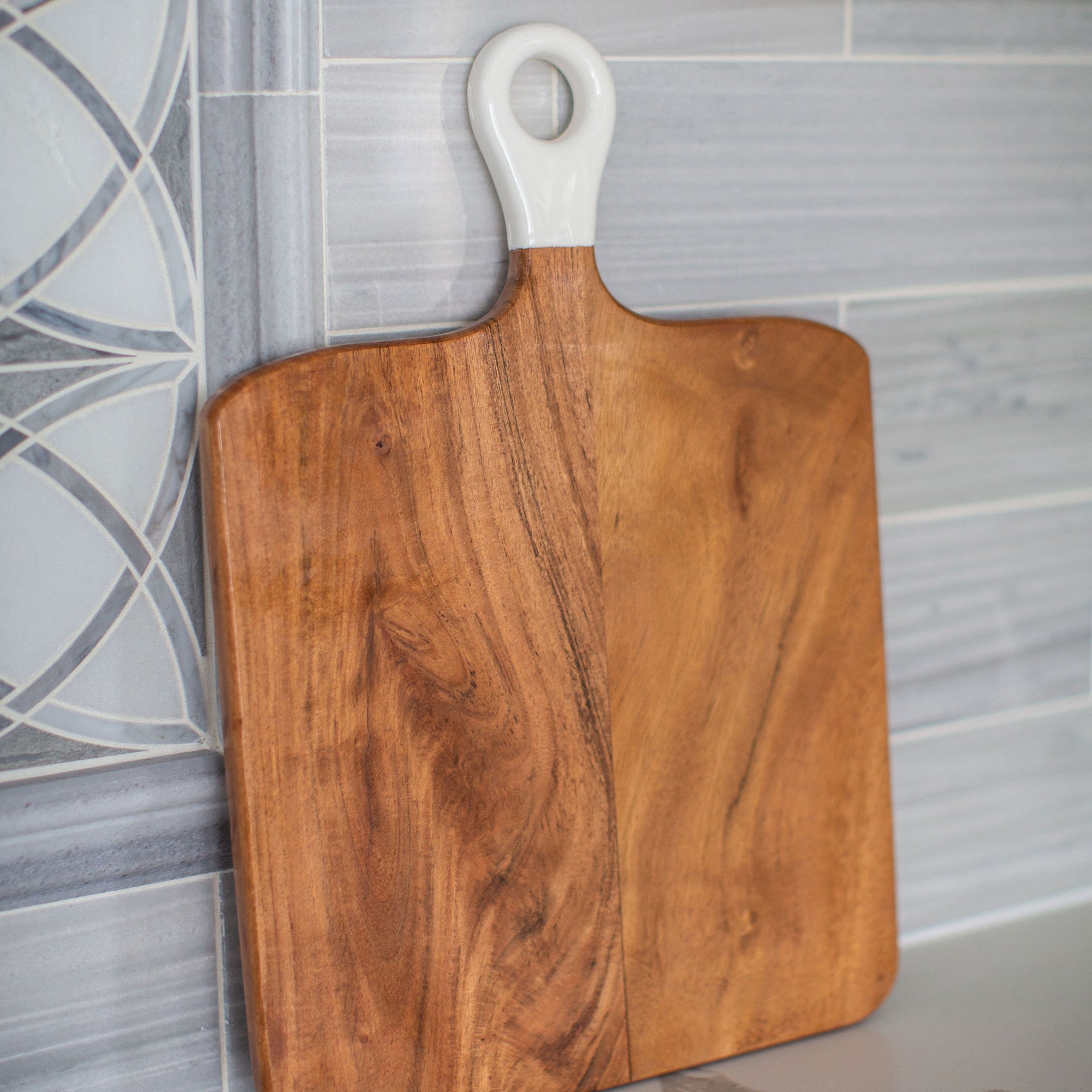 Wood + White Collection Acacia Wood Square Charcuterie Board, Medium