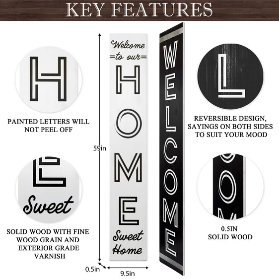 Black & White Welcome To Our Home/Welcome Reversible Porch Sign