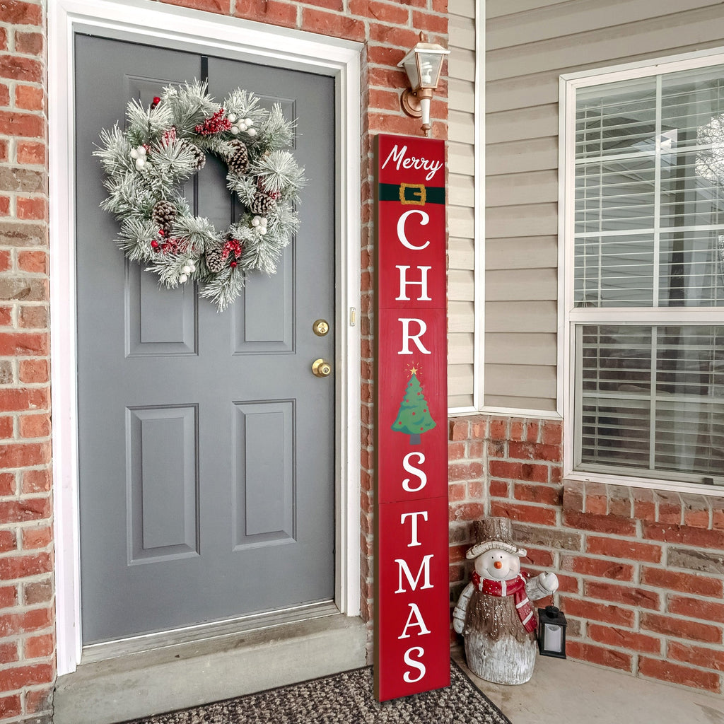 Red Merry Christmas Wood Porch Sign