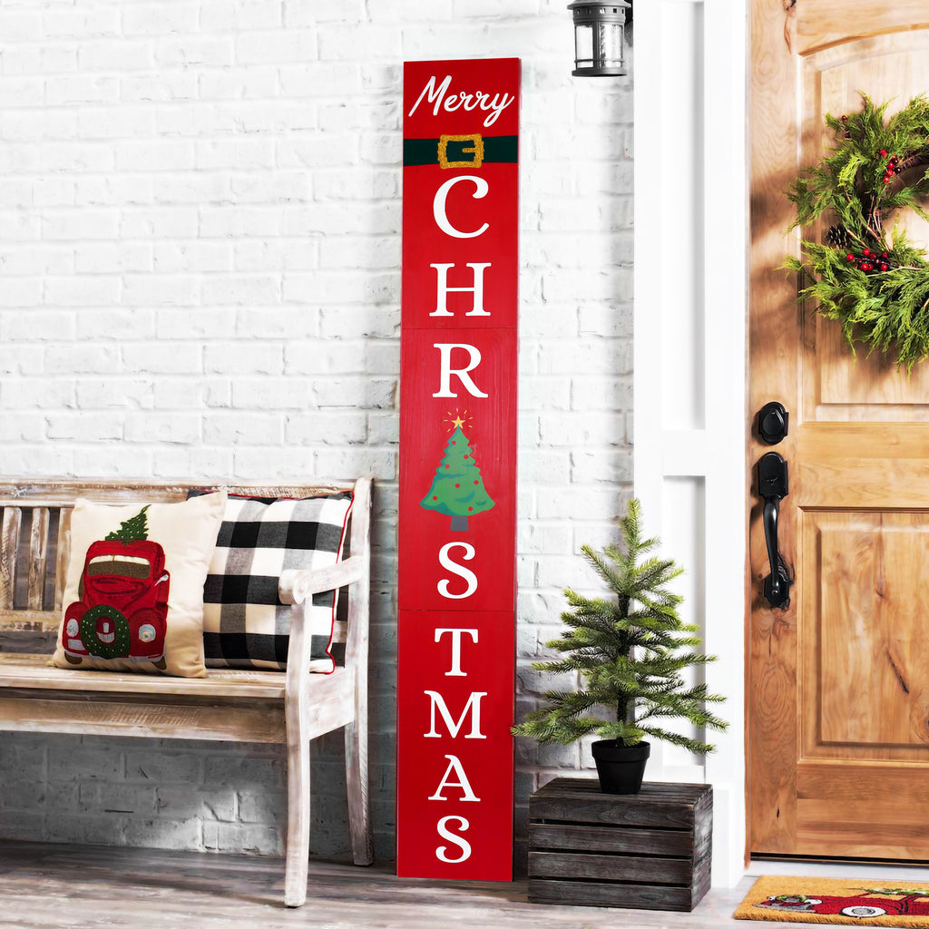 Red Merry Christmas Wood Porch Sign