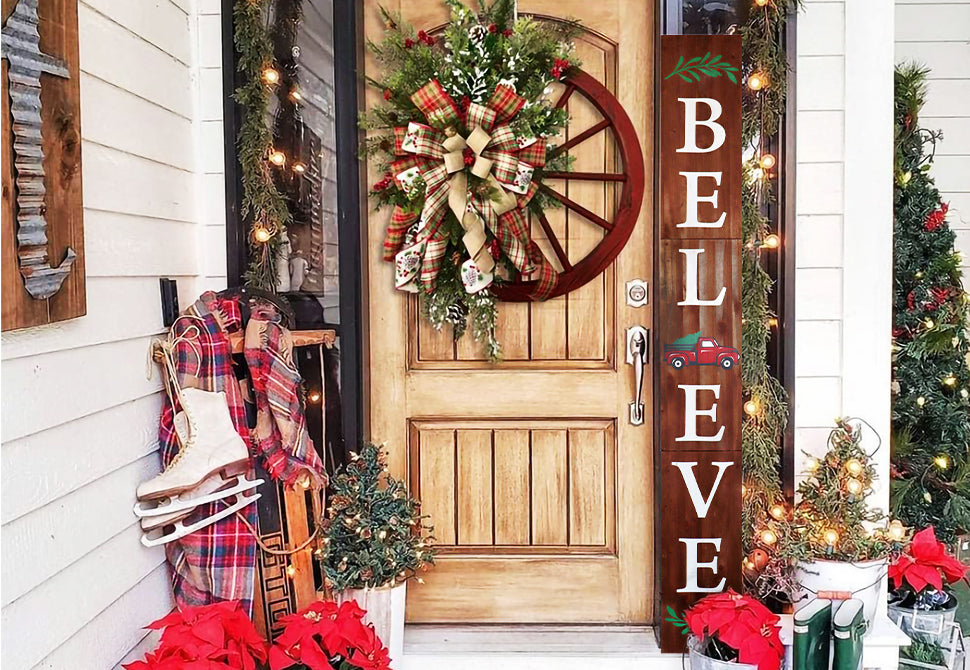 Brown Christmas Believe Wood Porch Sign